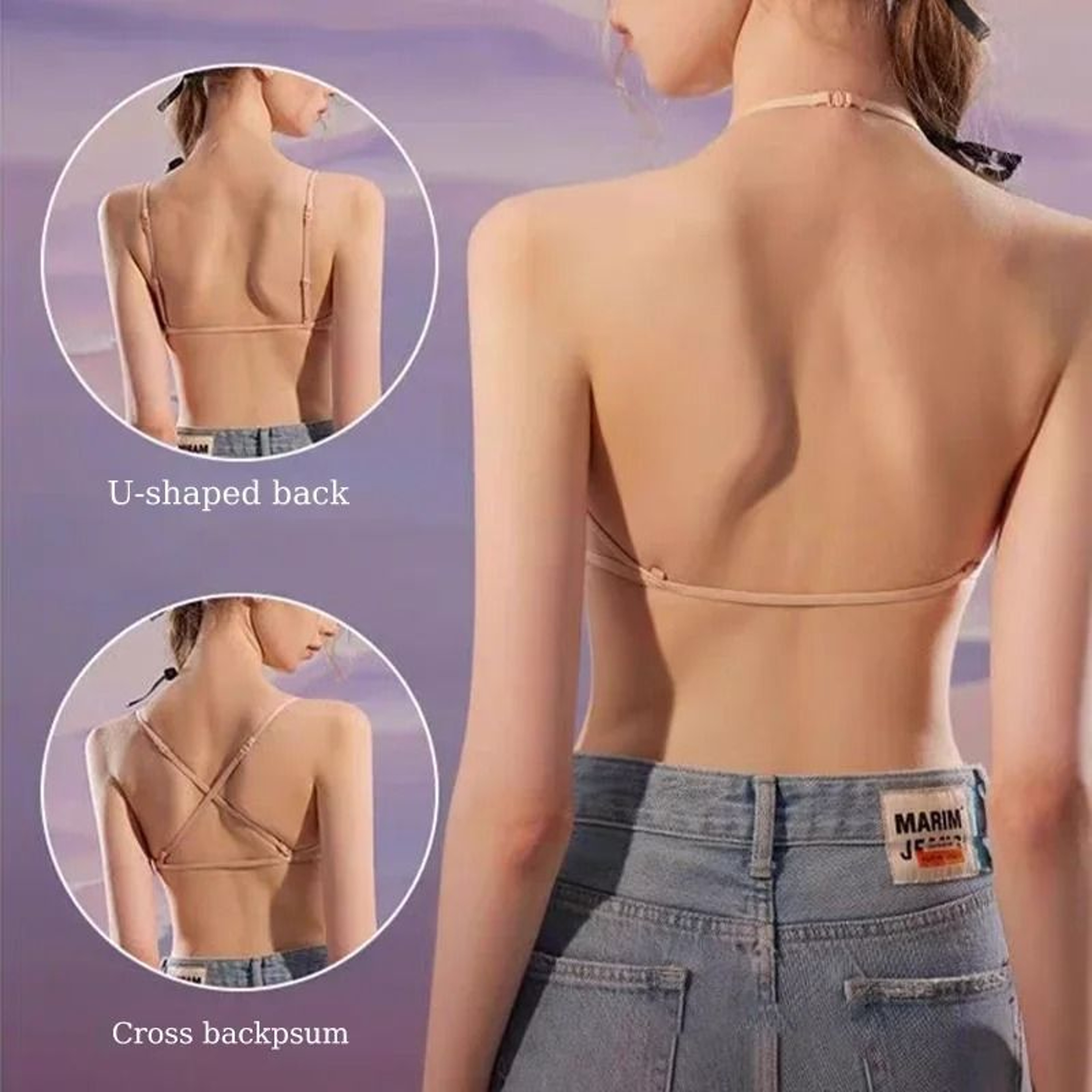 Womens French Triangle PushUp Bra  FrontButton Seamless Wireless Lingerie 4