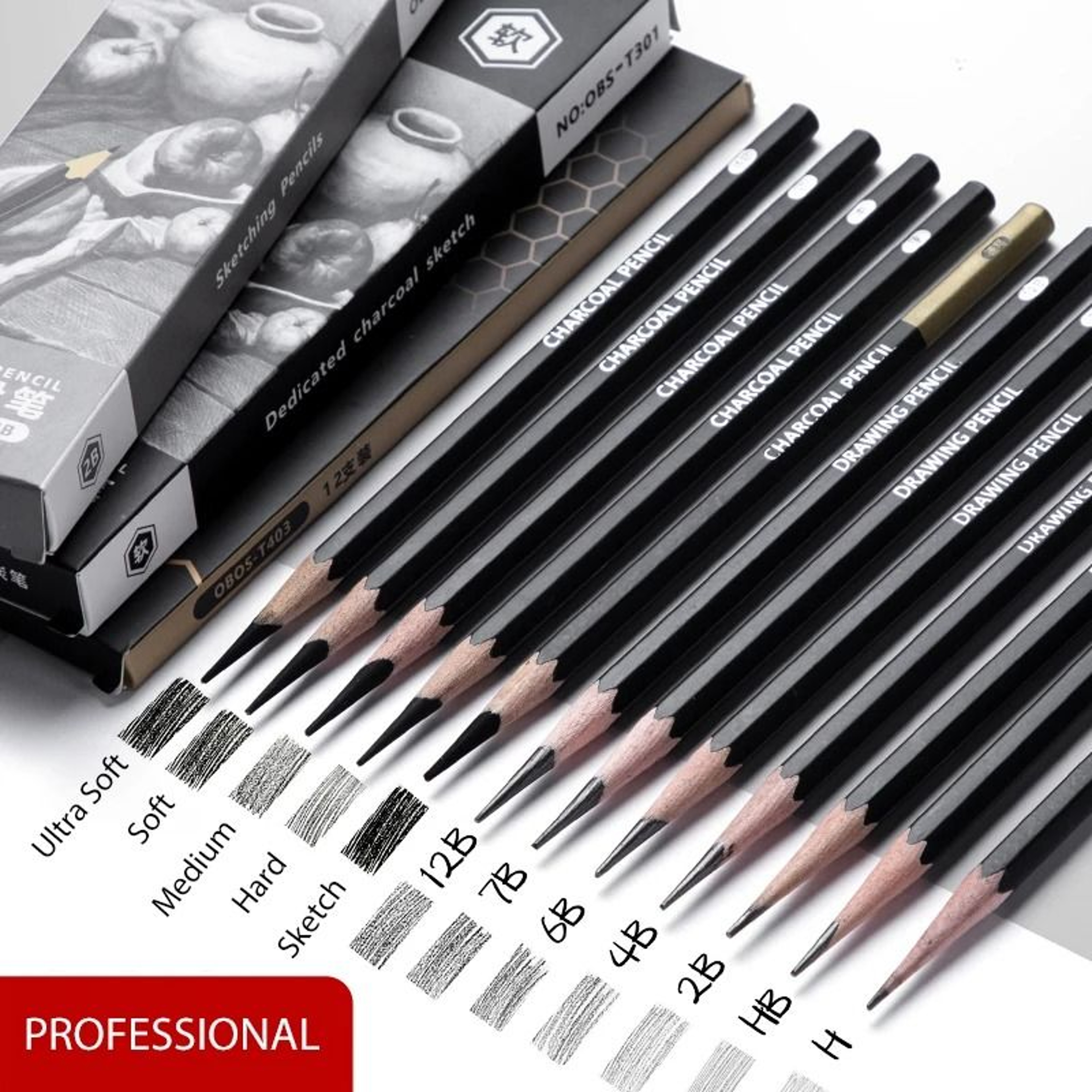 Professional MultiGrade Graphite  Charcoal Sketching Pencil Set 0