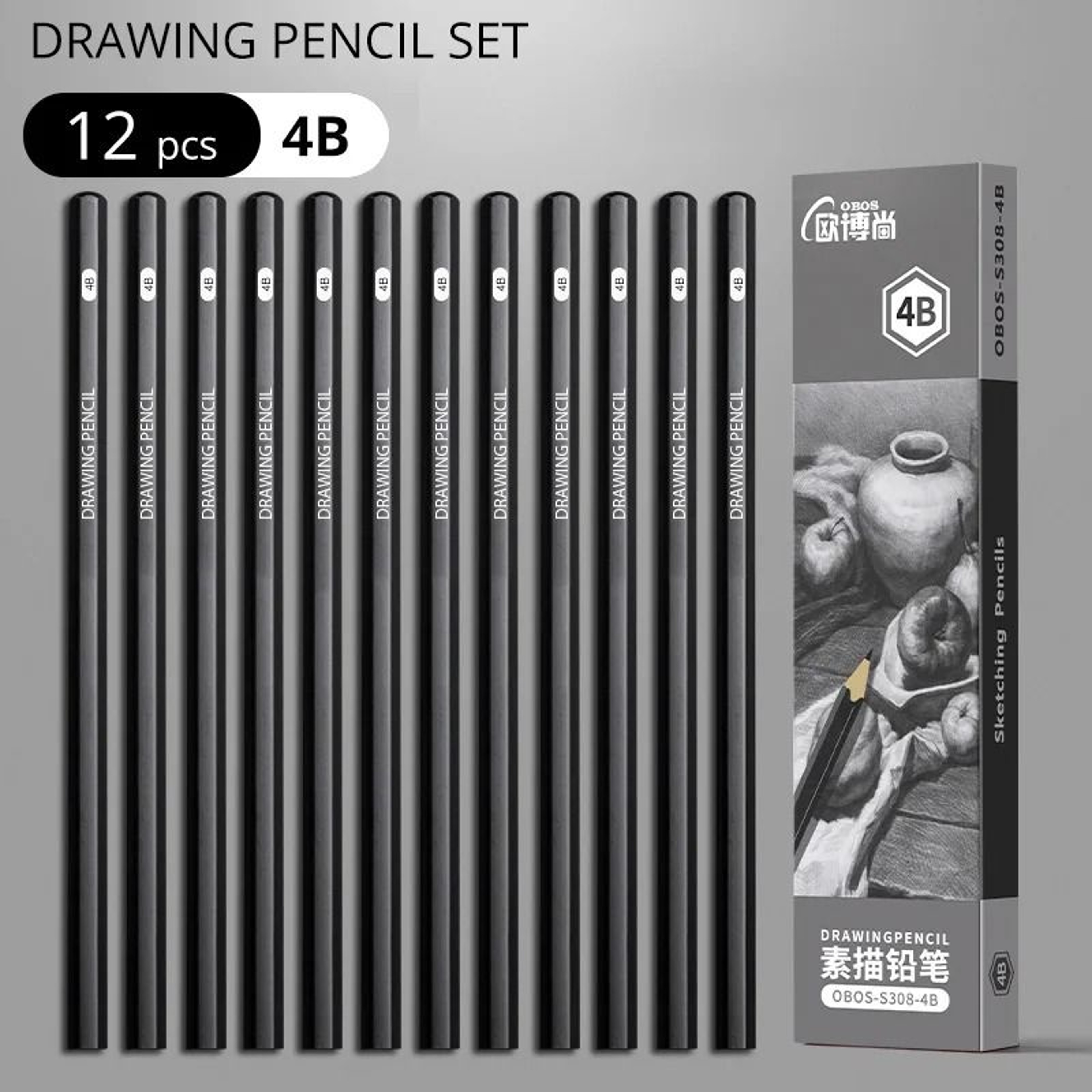 Professional MultiGrade Graphite  Charcoal Sketching Pencil Set 12
