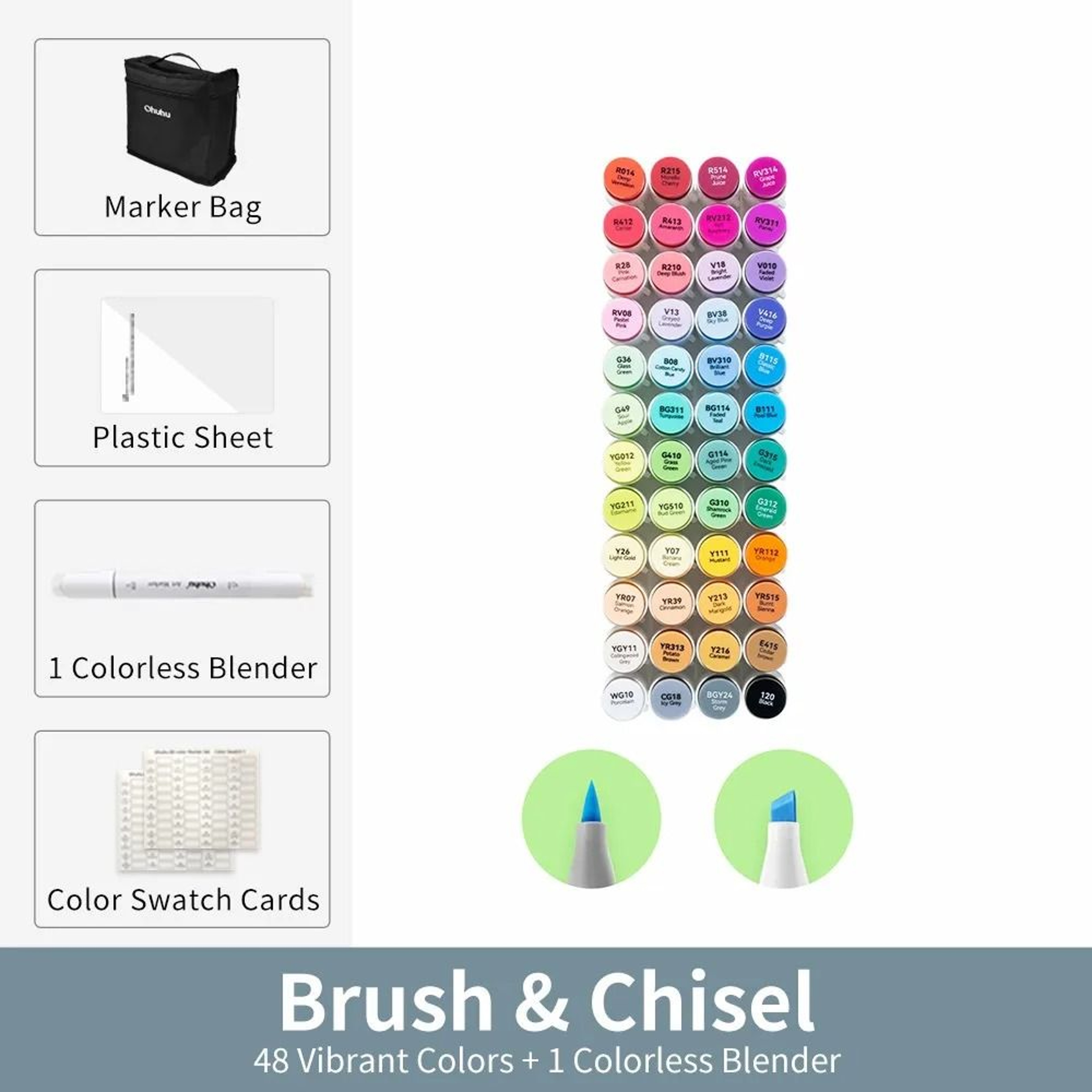 Ohuhu Honolulu 48Color Essential Marker Set  Refillable Alcohol Art Markers 6