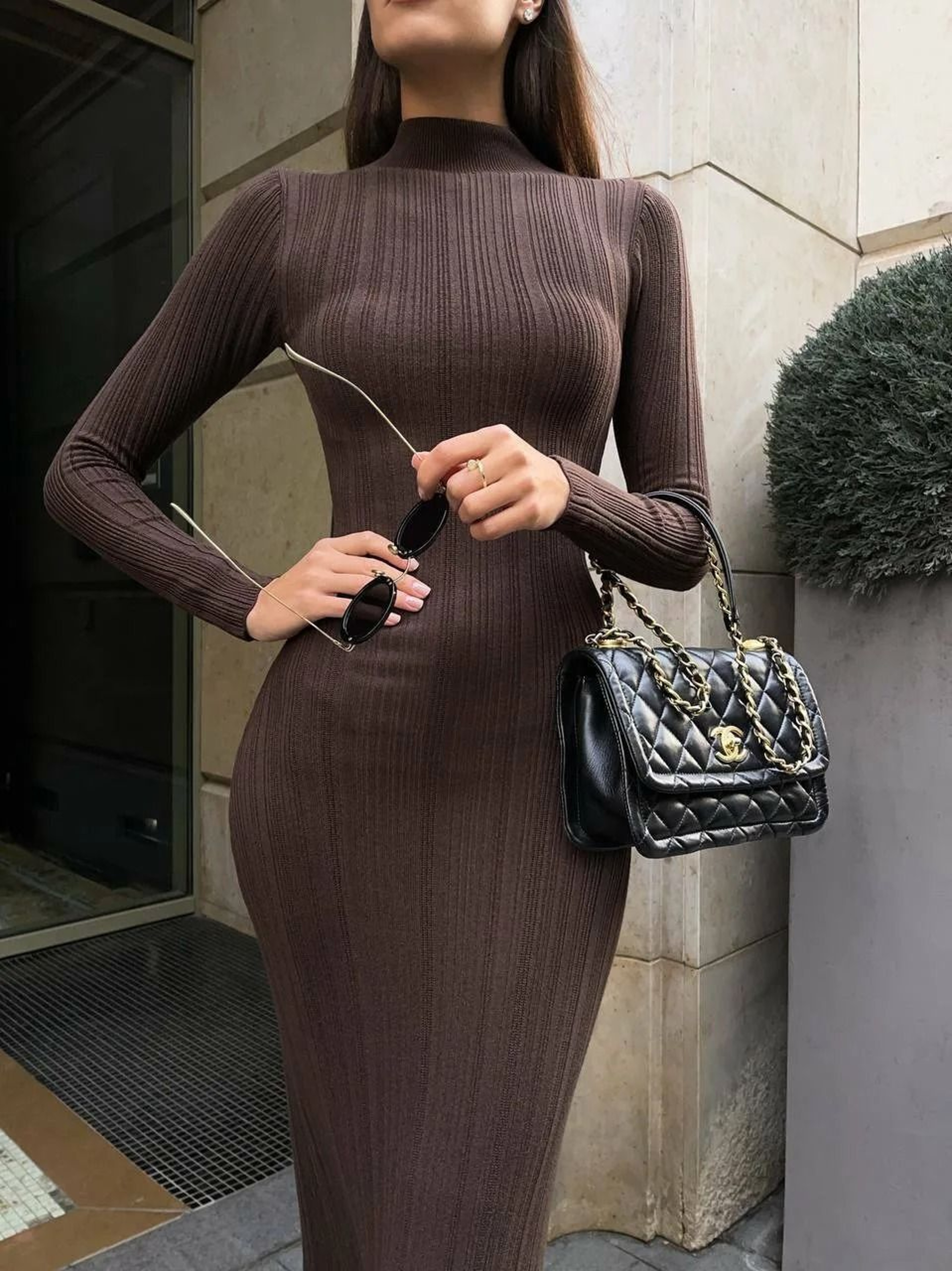 VEITCHE Knitted LongSleeved Sweater Dress  Sexy Slim Fit Striped Winter Maxi 8
