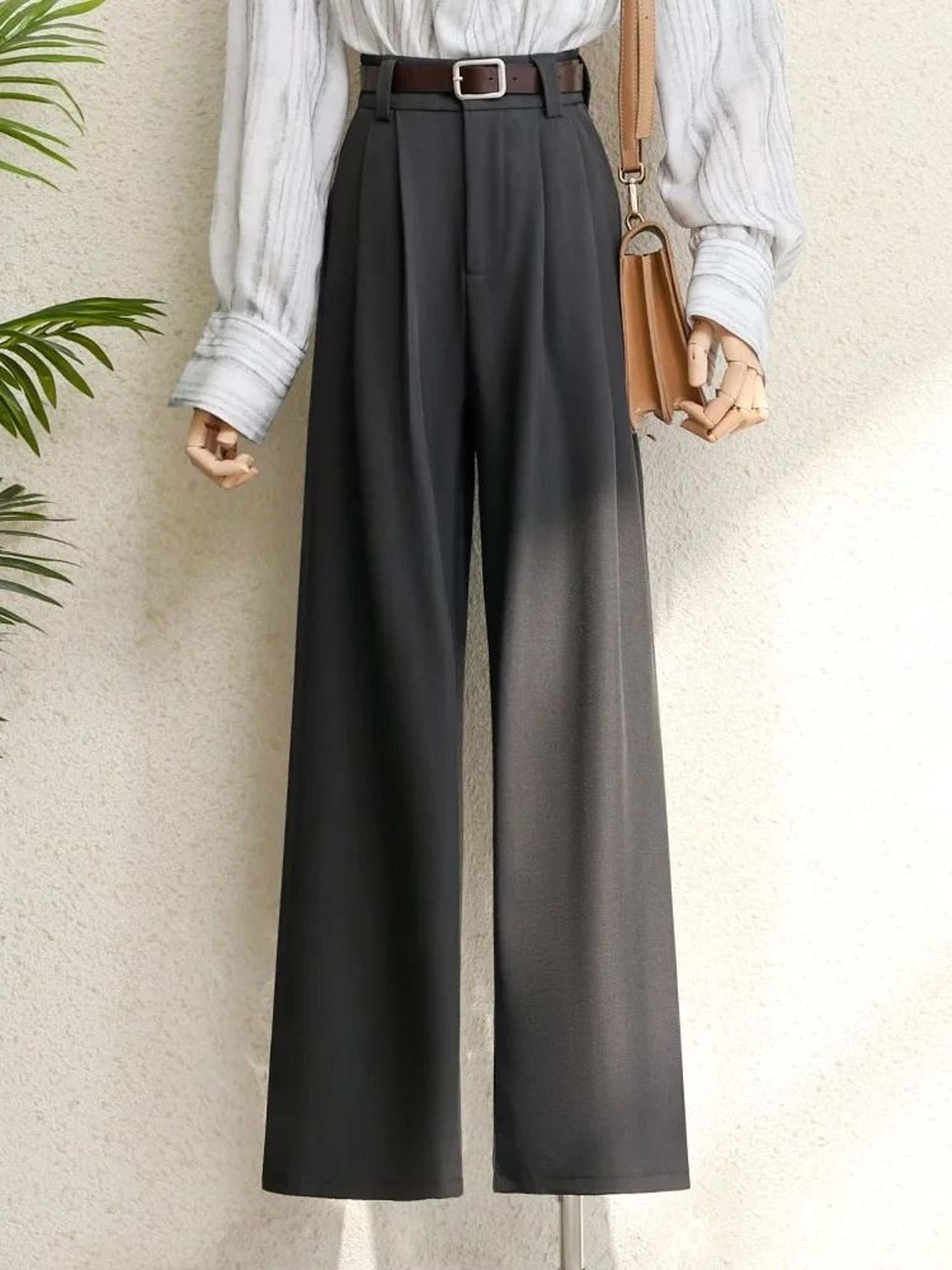 2026 Burgundy Wide Leg Suit Pants Elegant High Waist Office Lady Fashion Trousers With Pockets 2