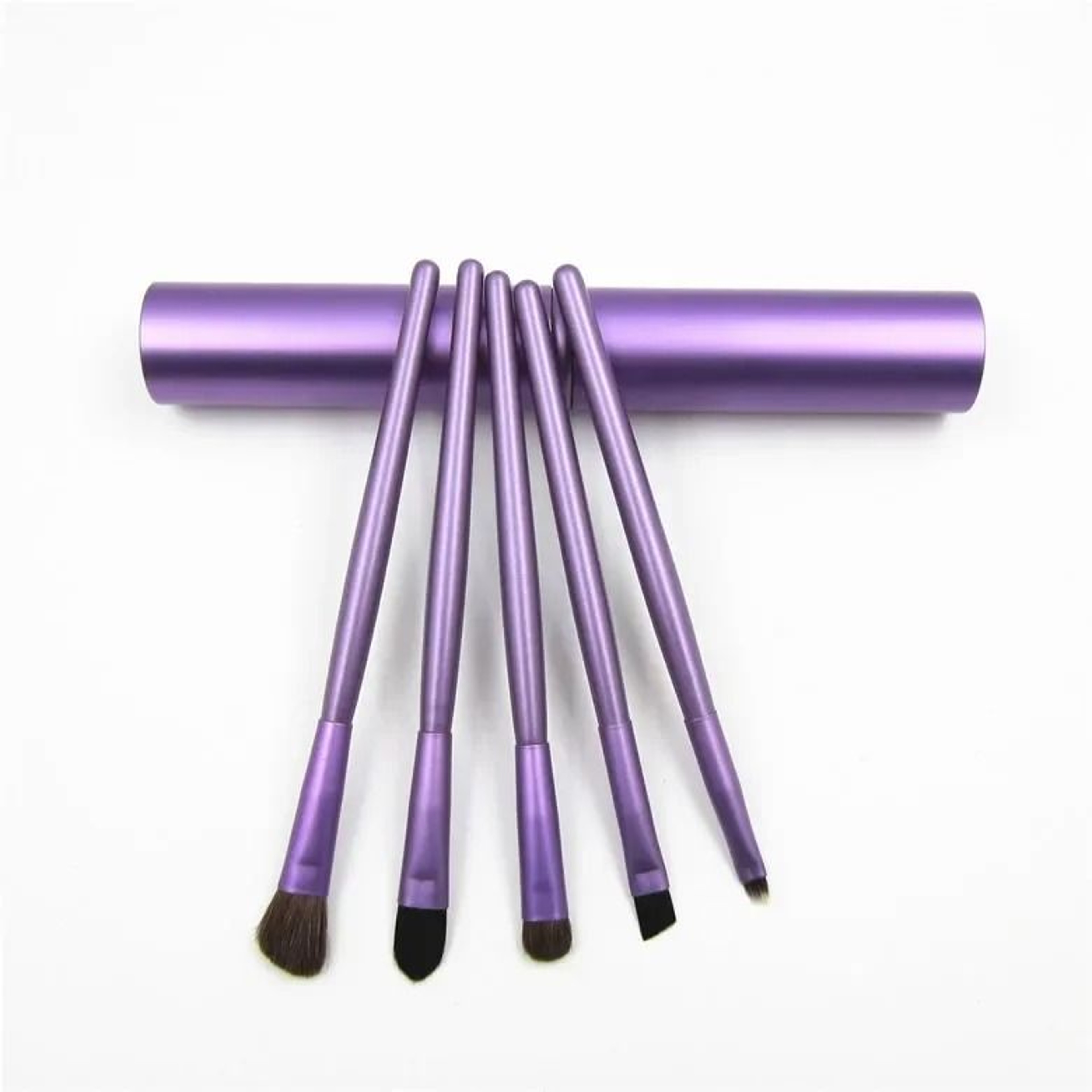 5pcs Professional Mini Travel Makeup Brush Set Portable Aluminum Cylinder Eye  Lip Tool Kit 9