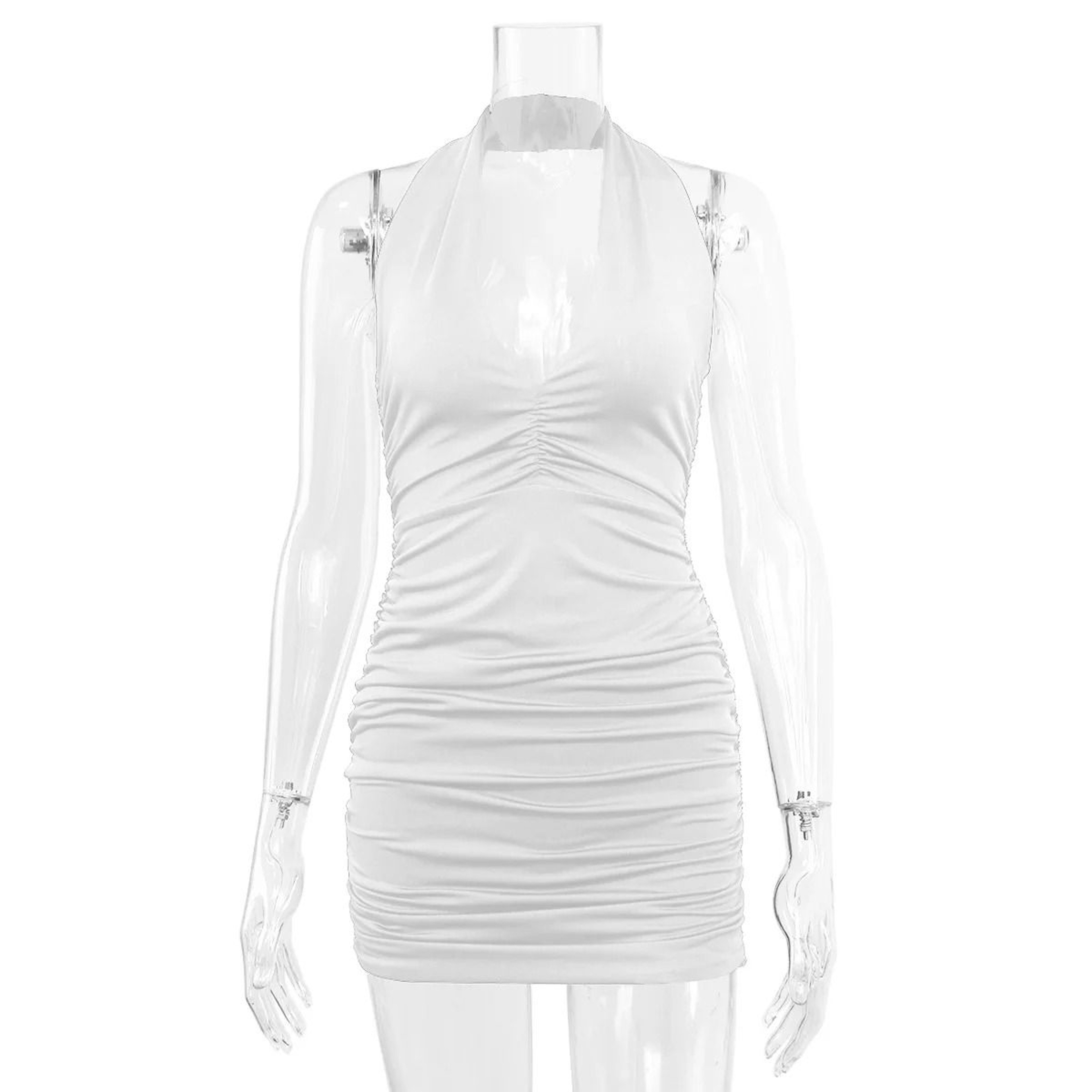 Sexy Deep V Halter Backless Party Dress Summer Tight Mini Clubwear Short White Evening Gown 4