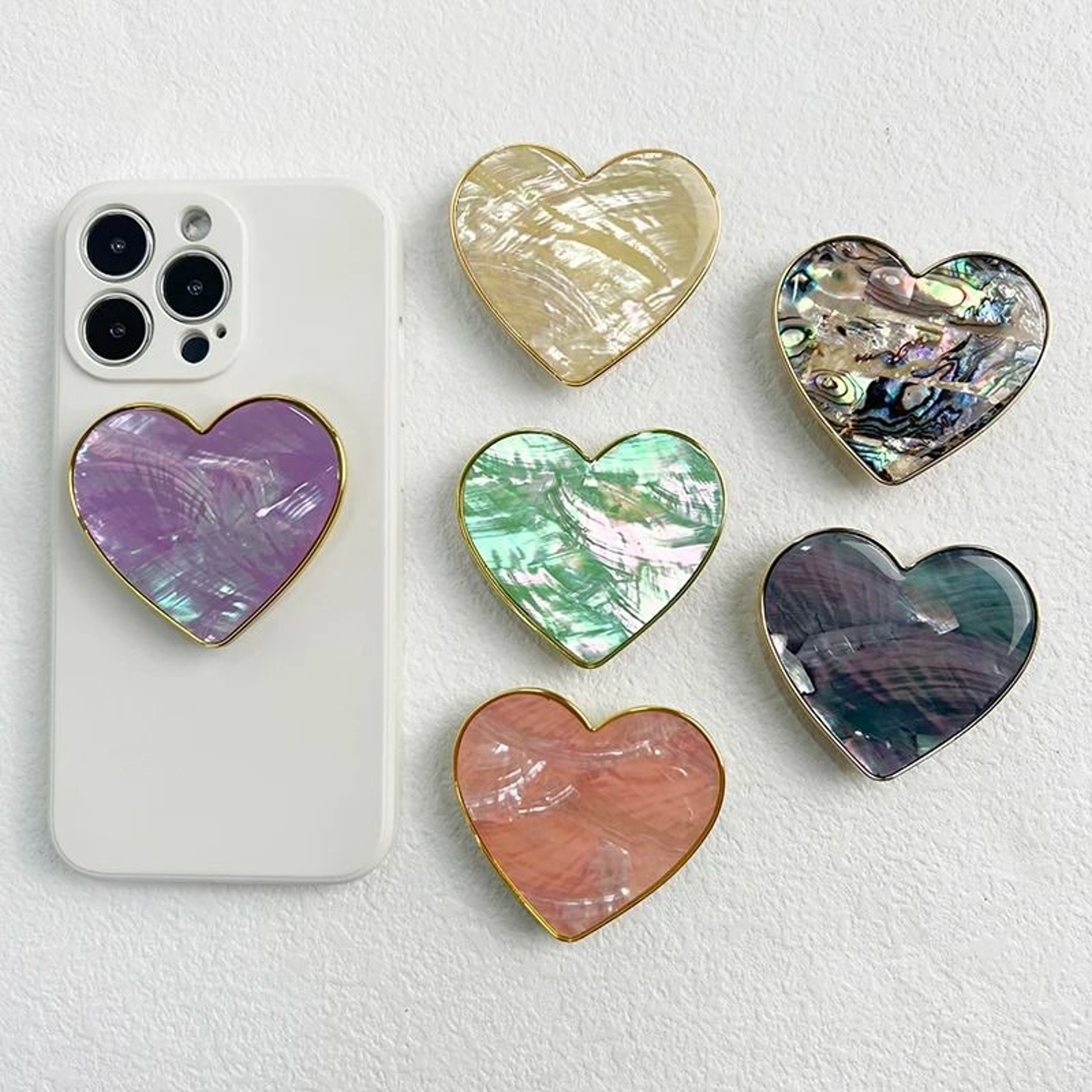 Luxury HeartShaped Shell Drop Adhesive Phone Grip Electroplated Transparent Griptok Stand 0