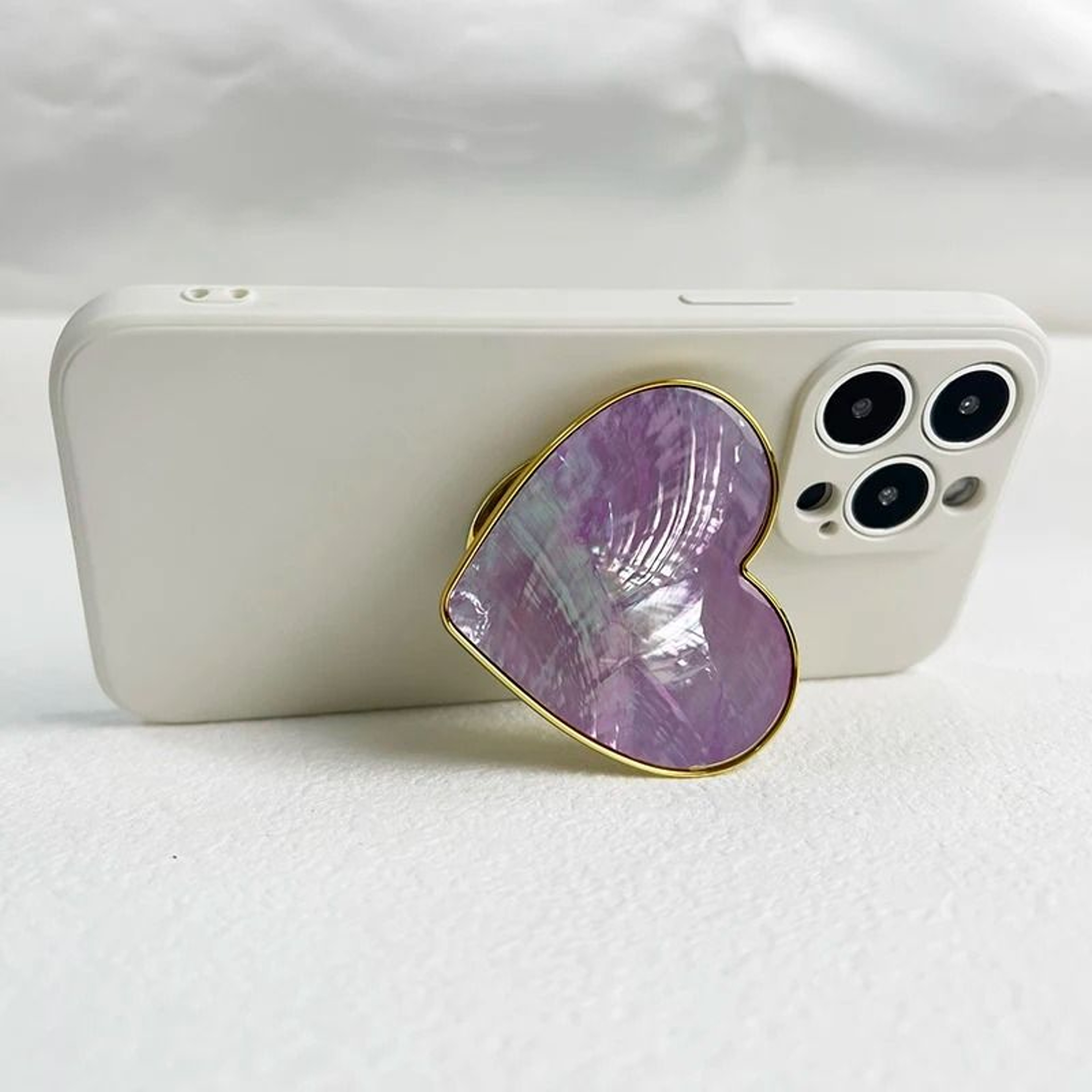 Luxury HeartShaped Shell Drop Adhesive Phone Grip Electroplated Transparent Griptok Stand 2