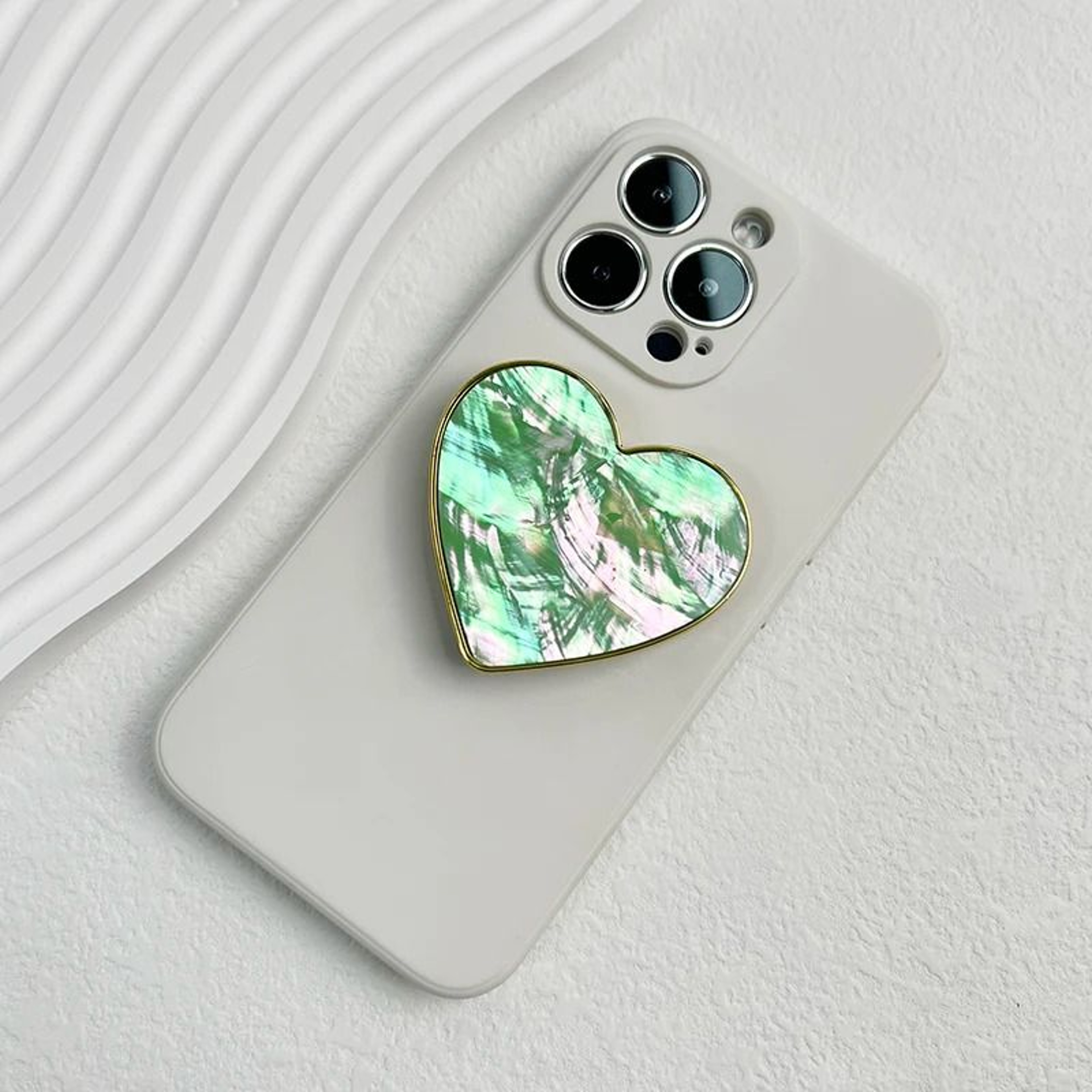 Luxury HeartShaped Shell Drop Adhesive Phone Grip Electroplated Transparent Griptok Stand 6