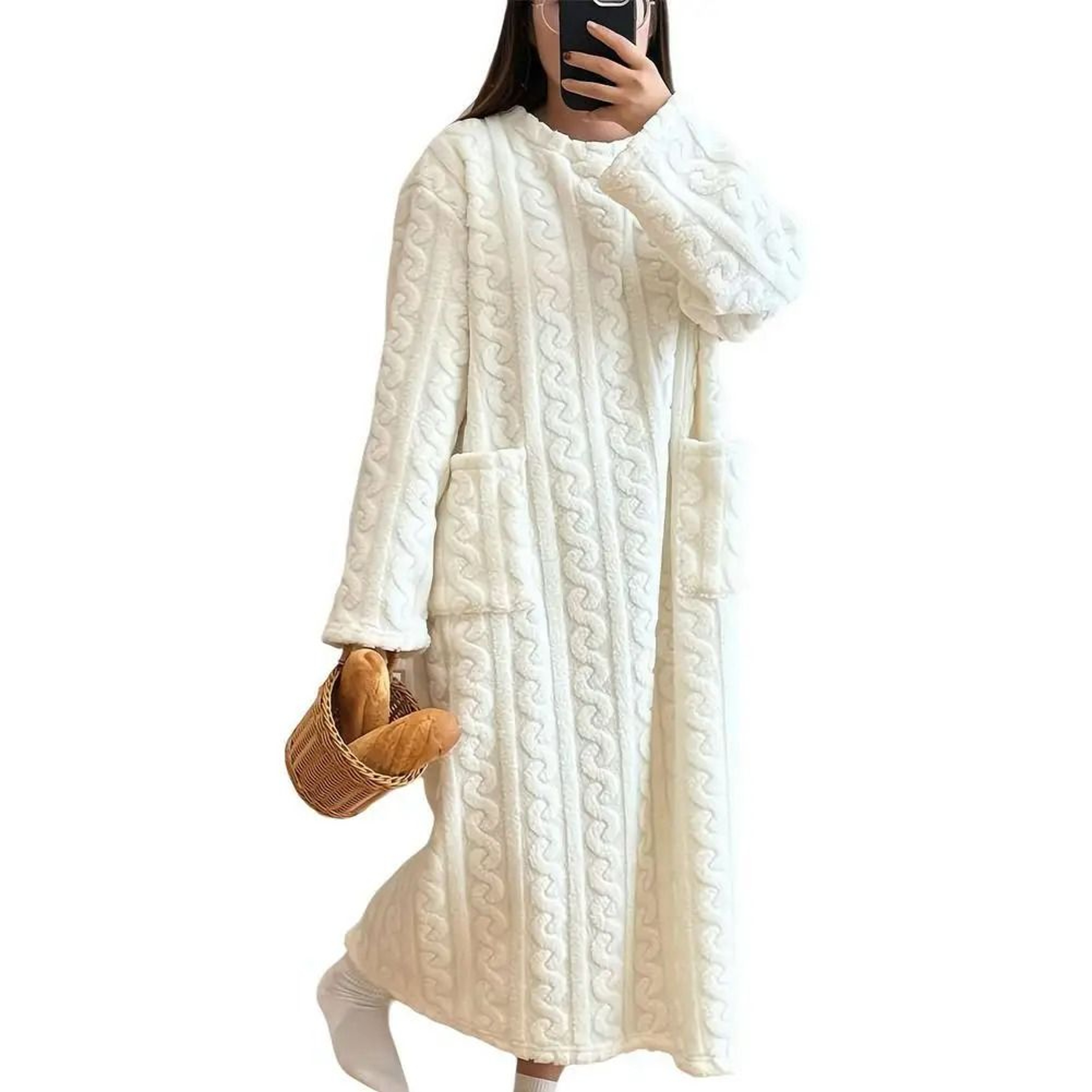 Winter Thickened Flannel Nightgown  Womens Jacquard Warm Sleepwear  Loose Night Dress System 7