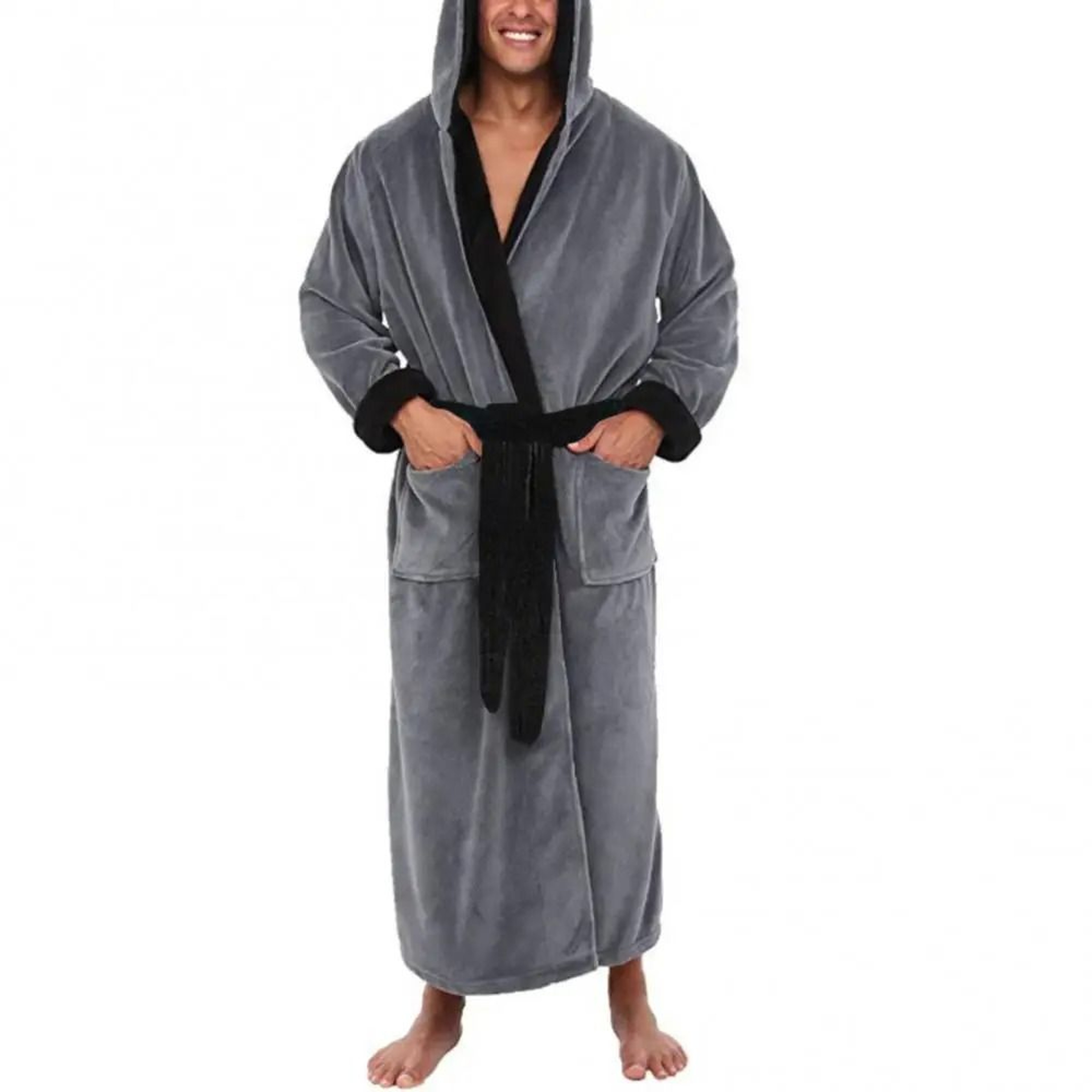 Mens ColorBlock Coral Fleece Bathrobe  Professional AutumnWinter Plush Home Gown  Sleepwear System 9
