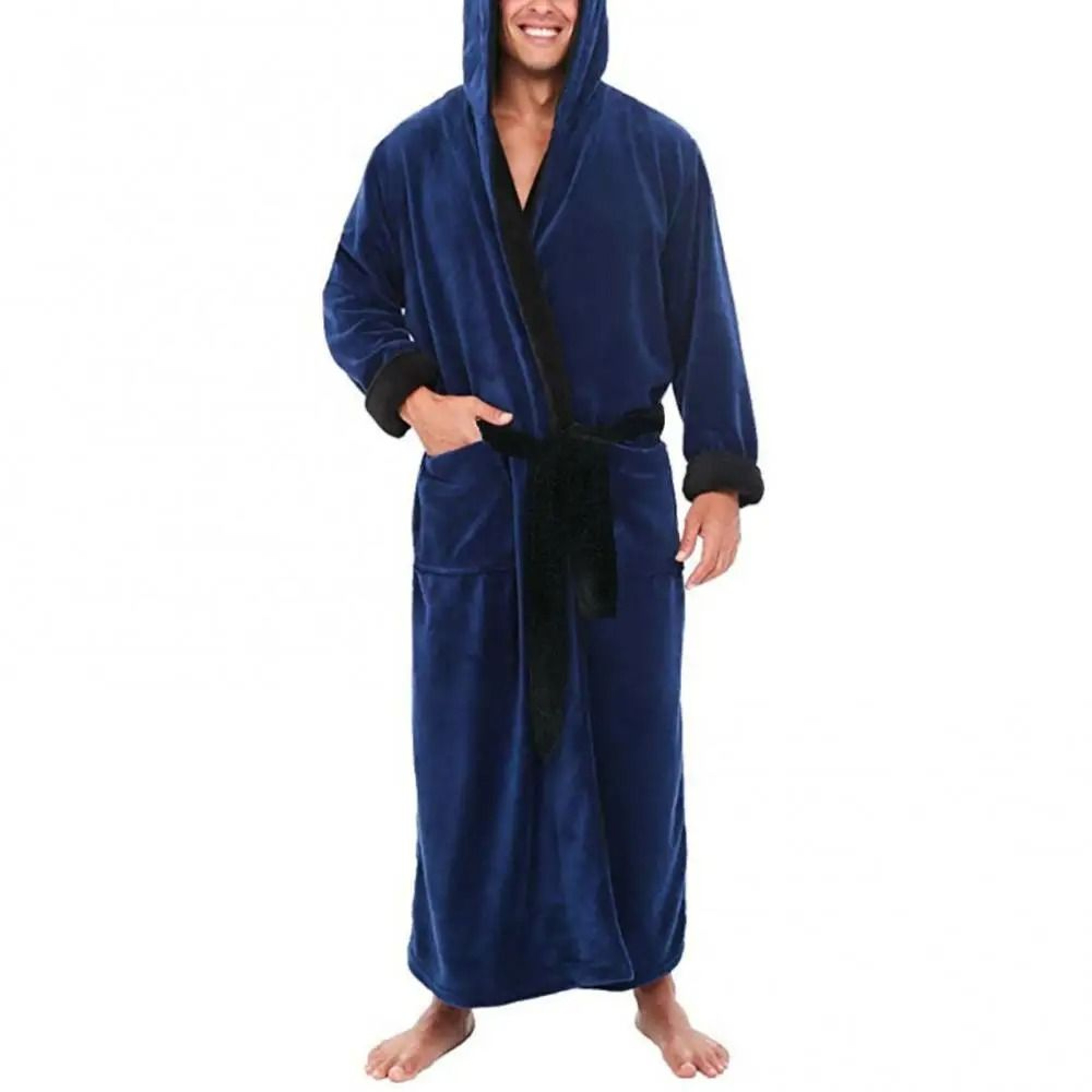 Mens ColorBlock Coral Fleece Bathrobe  Professional AutumnWinter Plush Home Gown  Sleepwear System 3