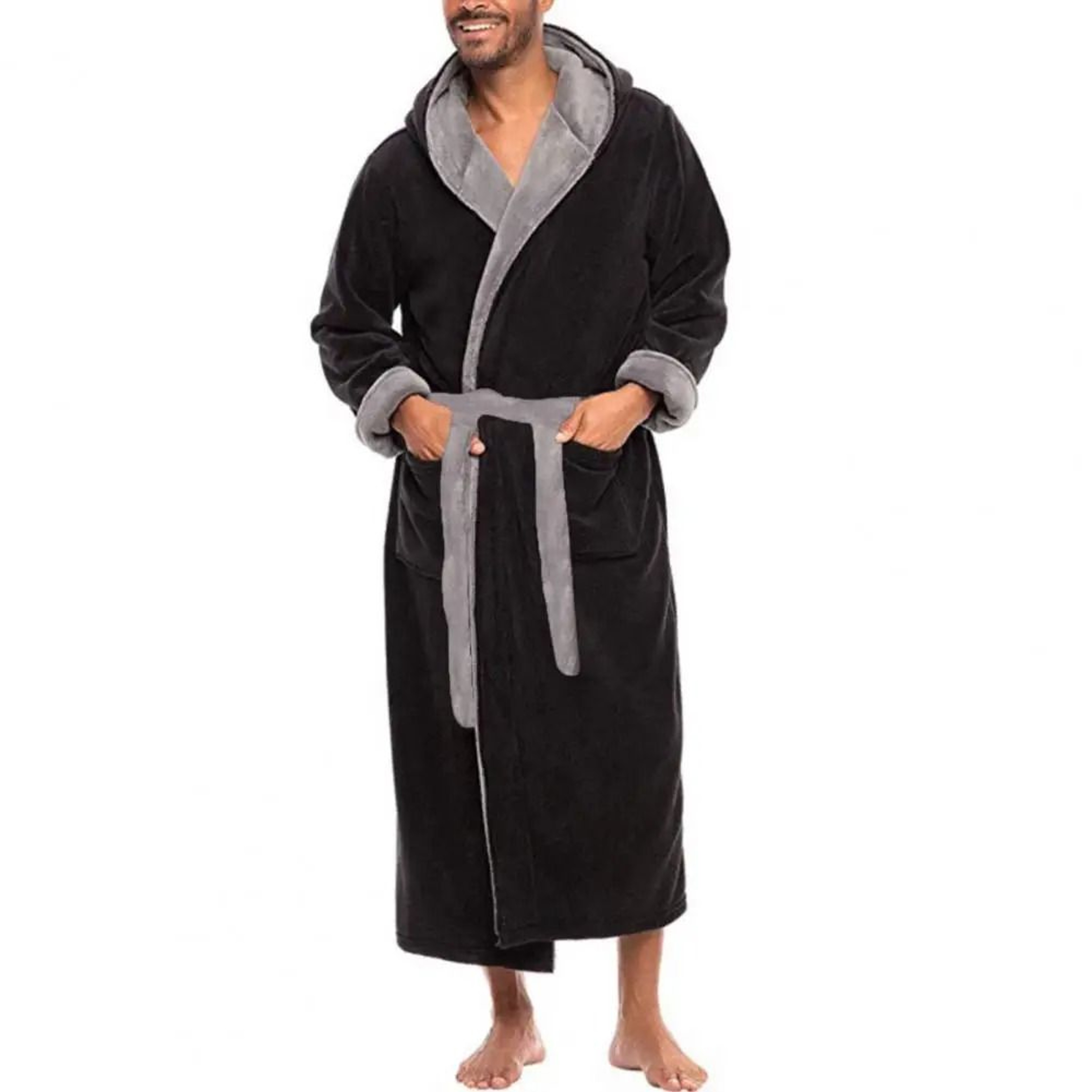 Mens ColorBlock Coral Fleece Bathrobe  Professional AutumnWinter Plush Home Gown  Sleepwear System 5