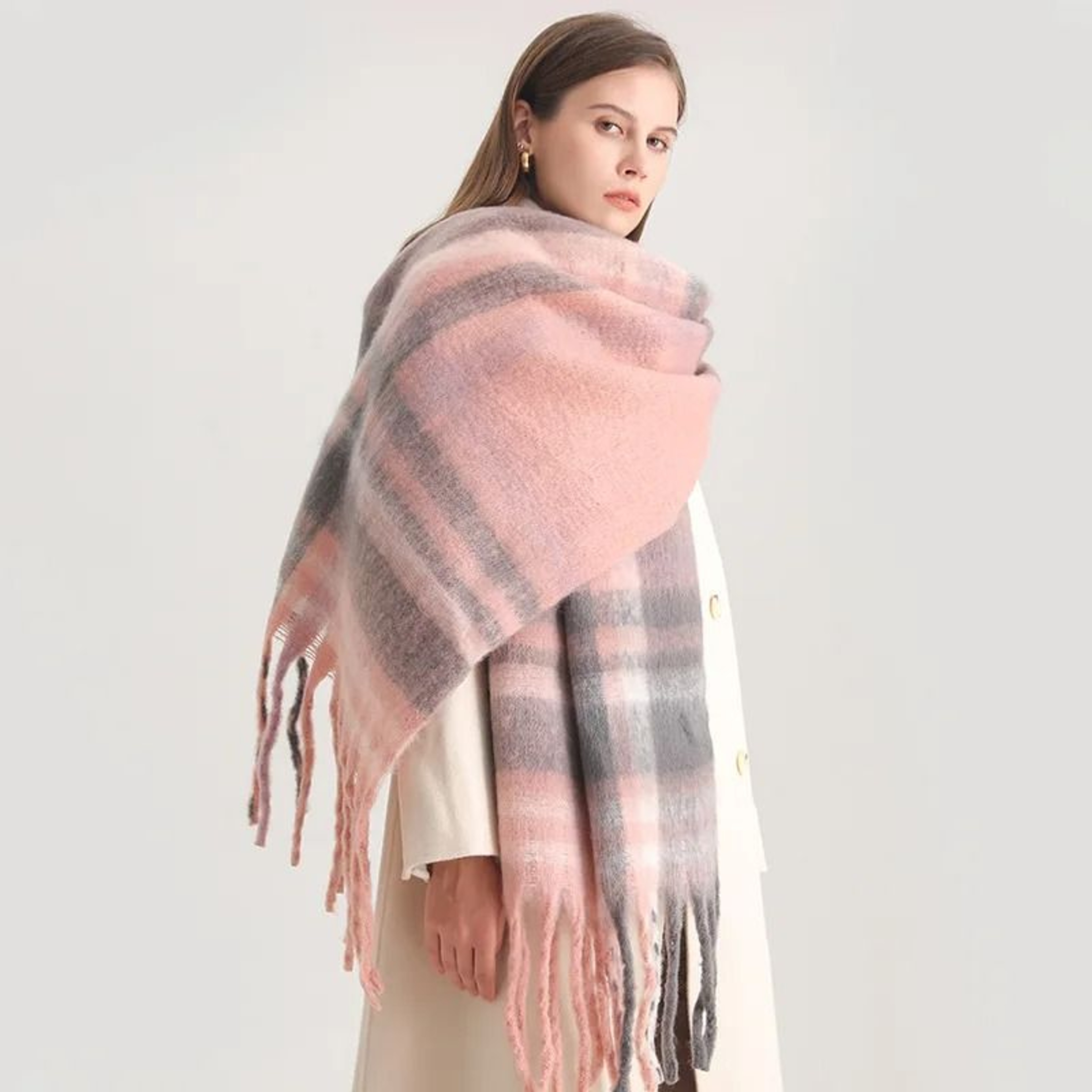 Korean Winter Imitation Cashmere Scarf  Premium Thick Warm Shawl  Tassel Blanket System 0