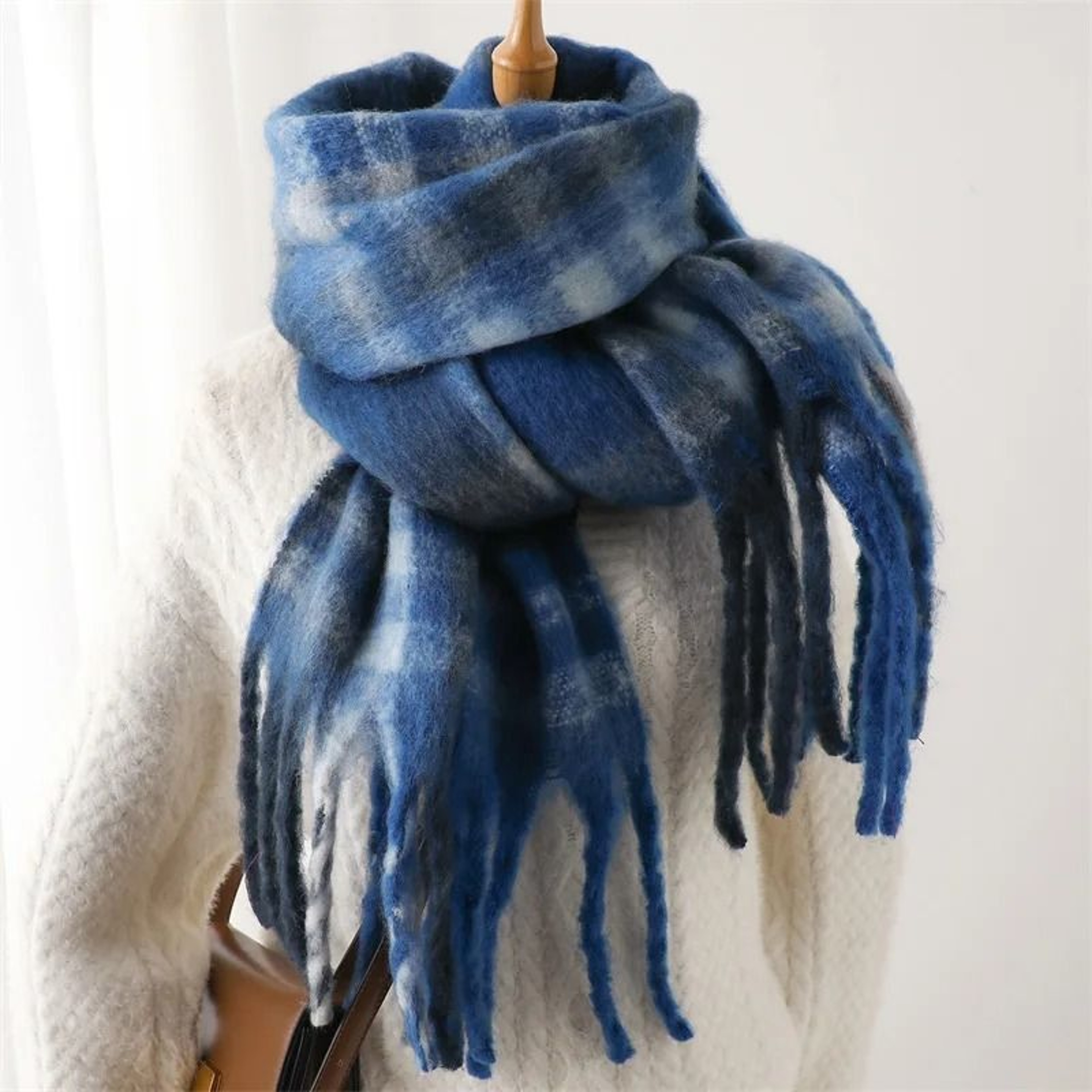 Korean Winter Imitation Cashmere Scarf  Premium Thick Warm Shawl  Tassel Blanket System 9