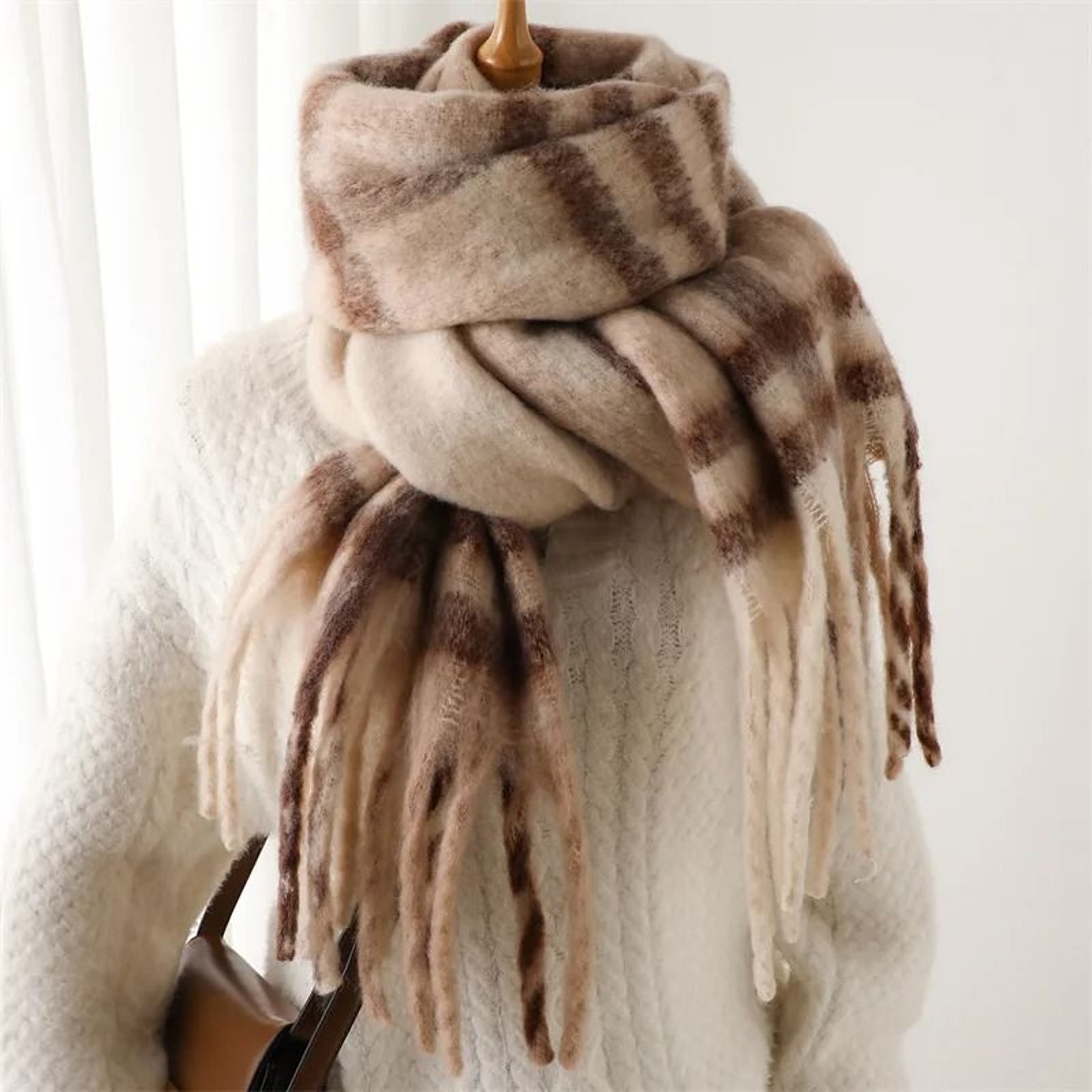 Korean Winter Imitation Cashmere Scarf  Premium Thick Warm Shawl  Tassel Blanket System 11