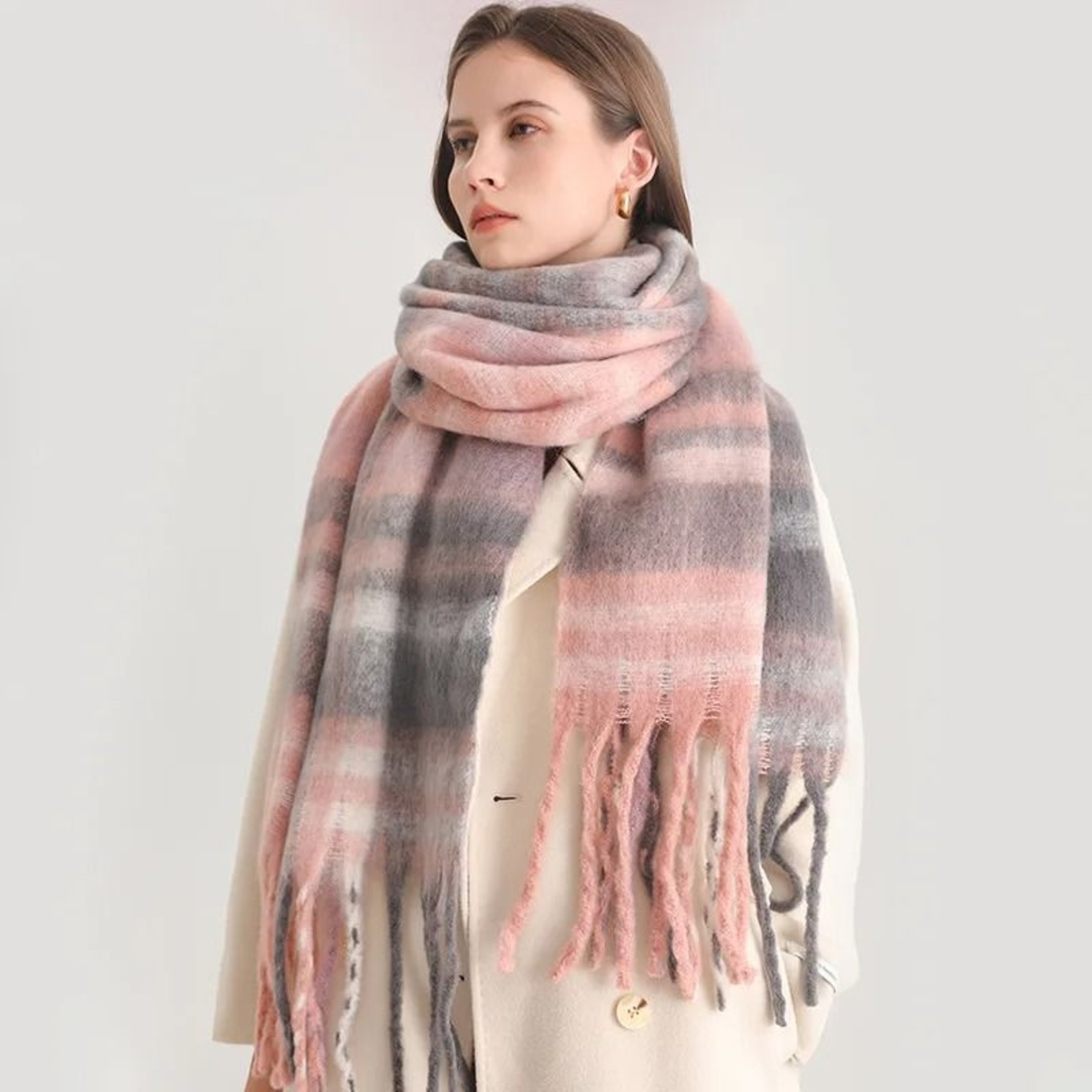 Korean Winter Imitation Cashmere Scarf  Premium Thick Warm Shawl  Tassel Blanket System 2