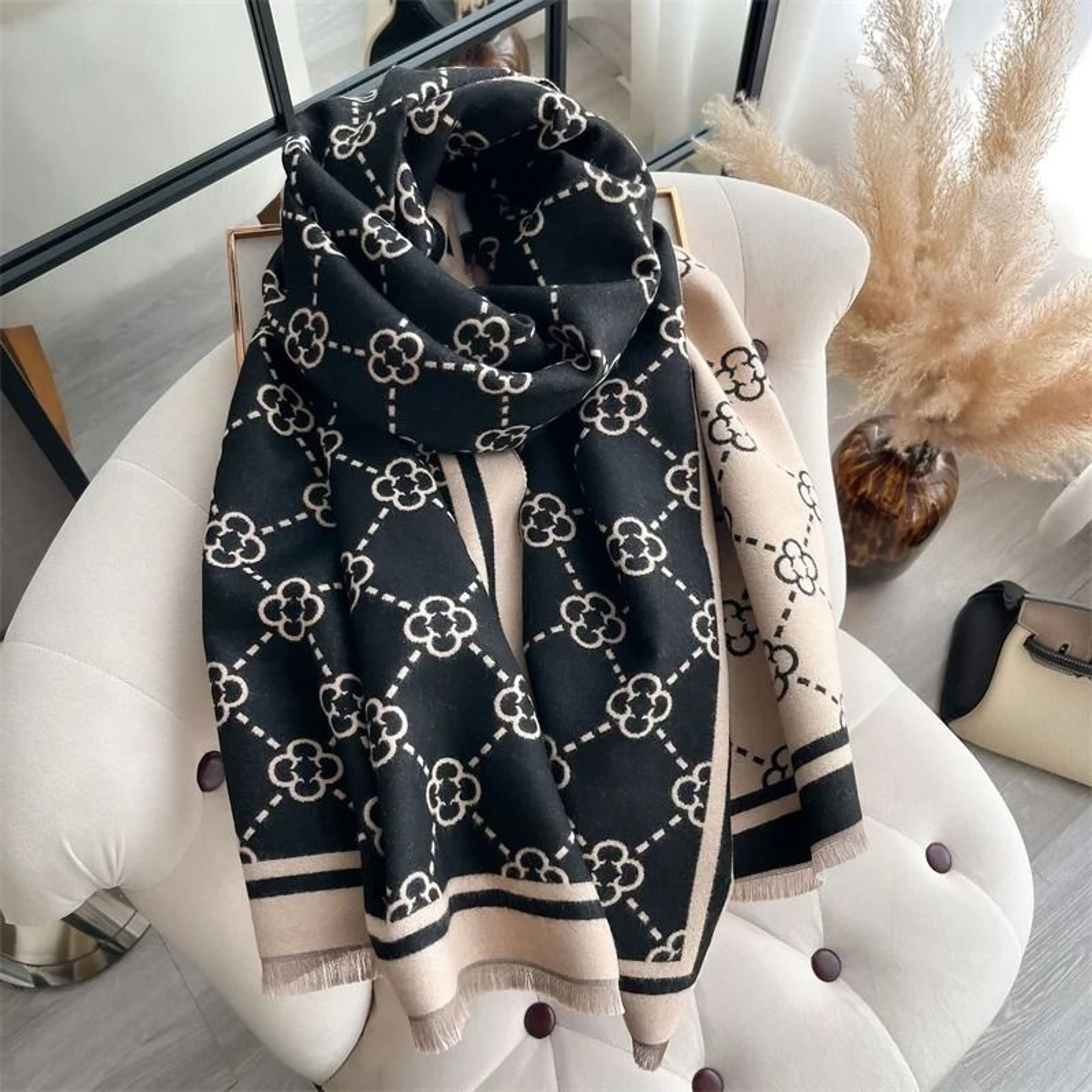 Luxury Plaid CashmereFeel Scarf  Womens Winter Pashmina Shawl  Heavyweight Blanket Wrap System 0