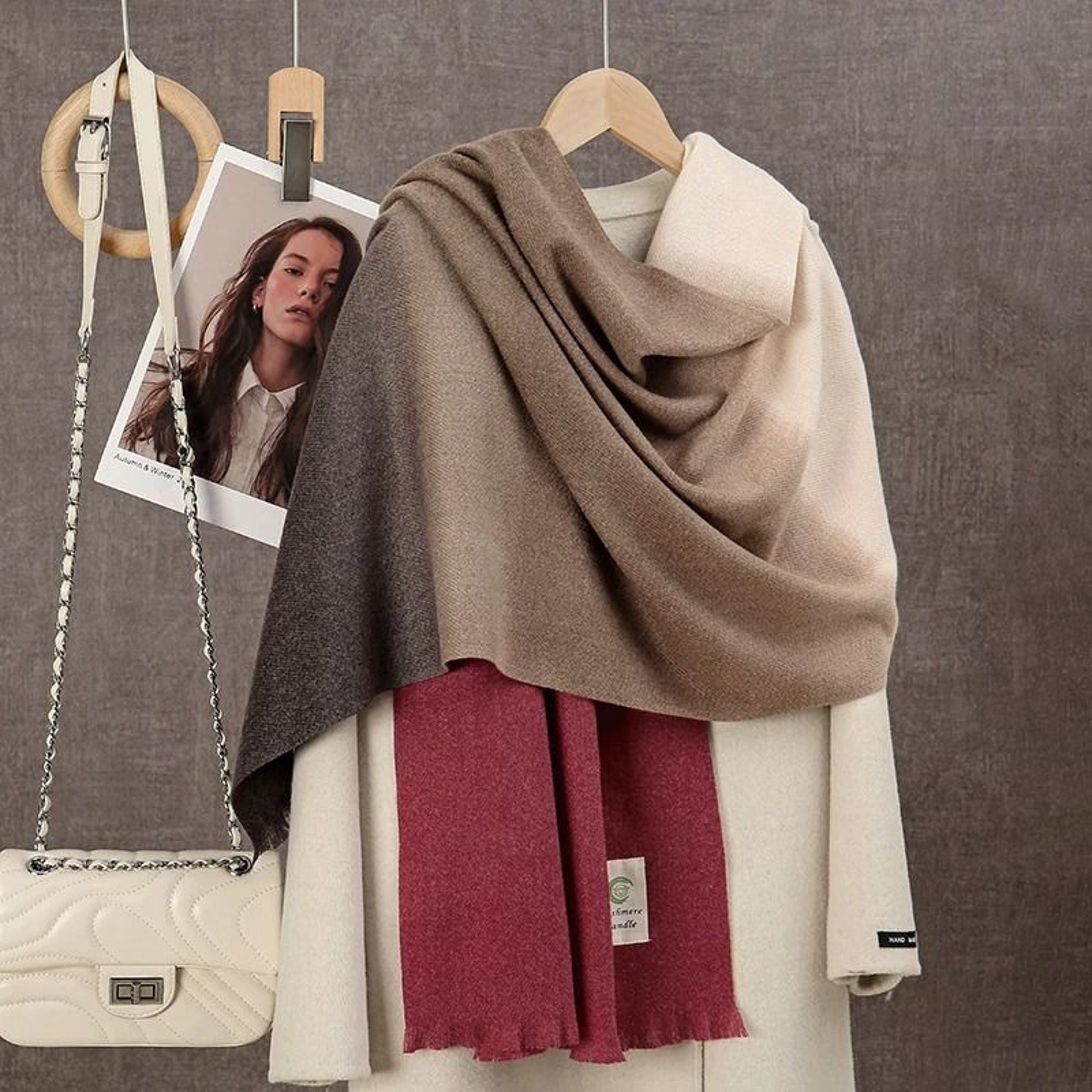 2024 Gradient CashmereFeel Scarf  Womens Ombre Tassel Shawl  Winter Warm Blanket System 9