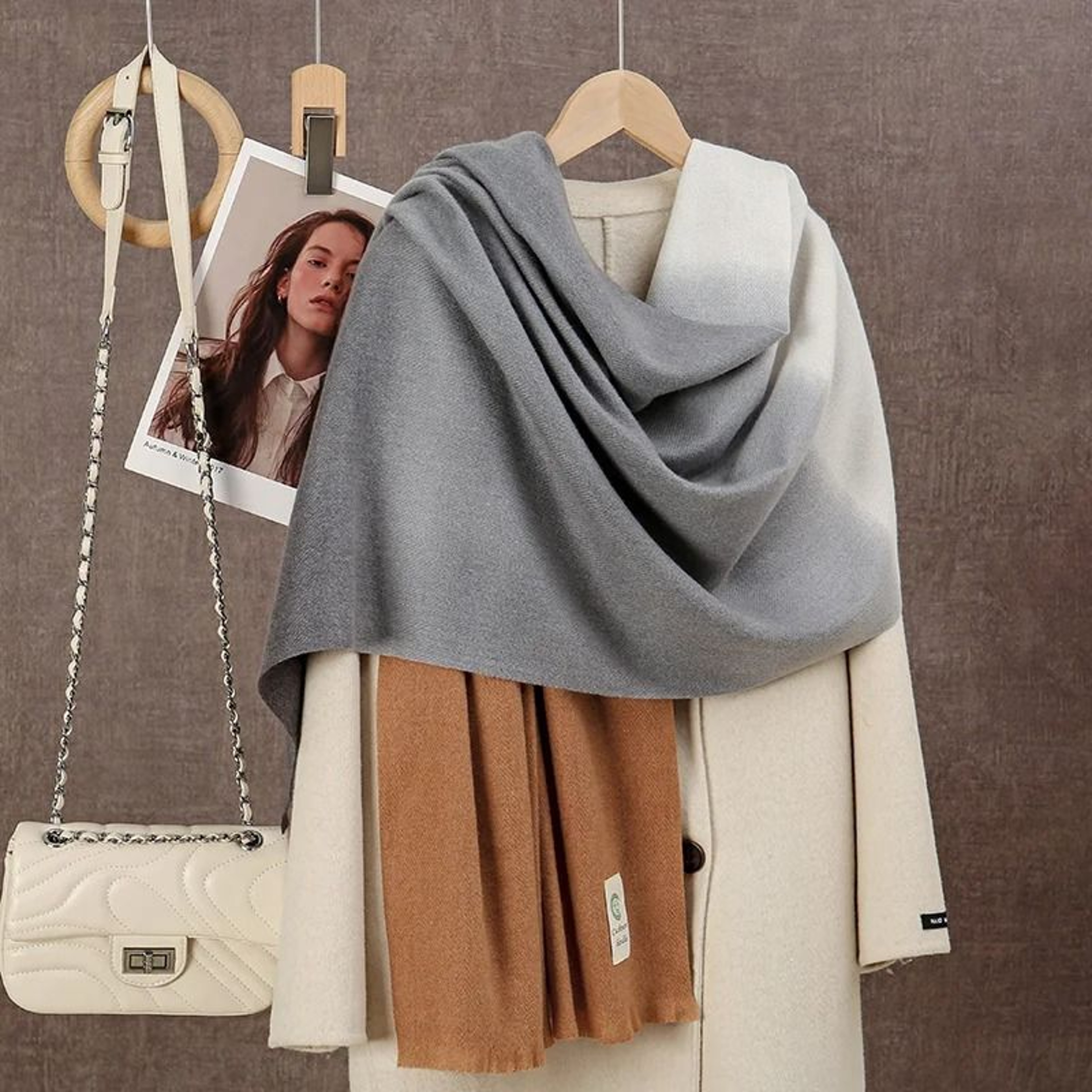 2024 Gradient CashmereFeel Scarf  Womens Ombre Tassel Shawl  Winter Warm Blanket System 6