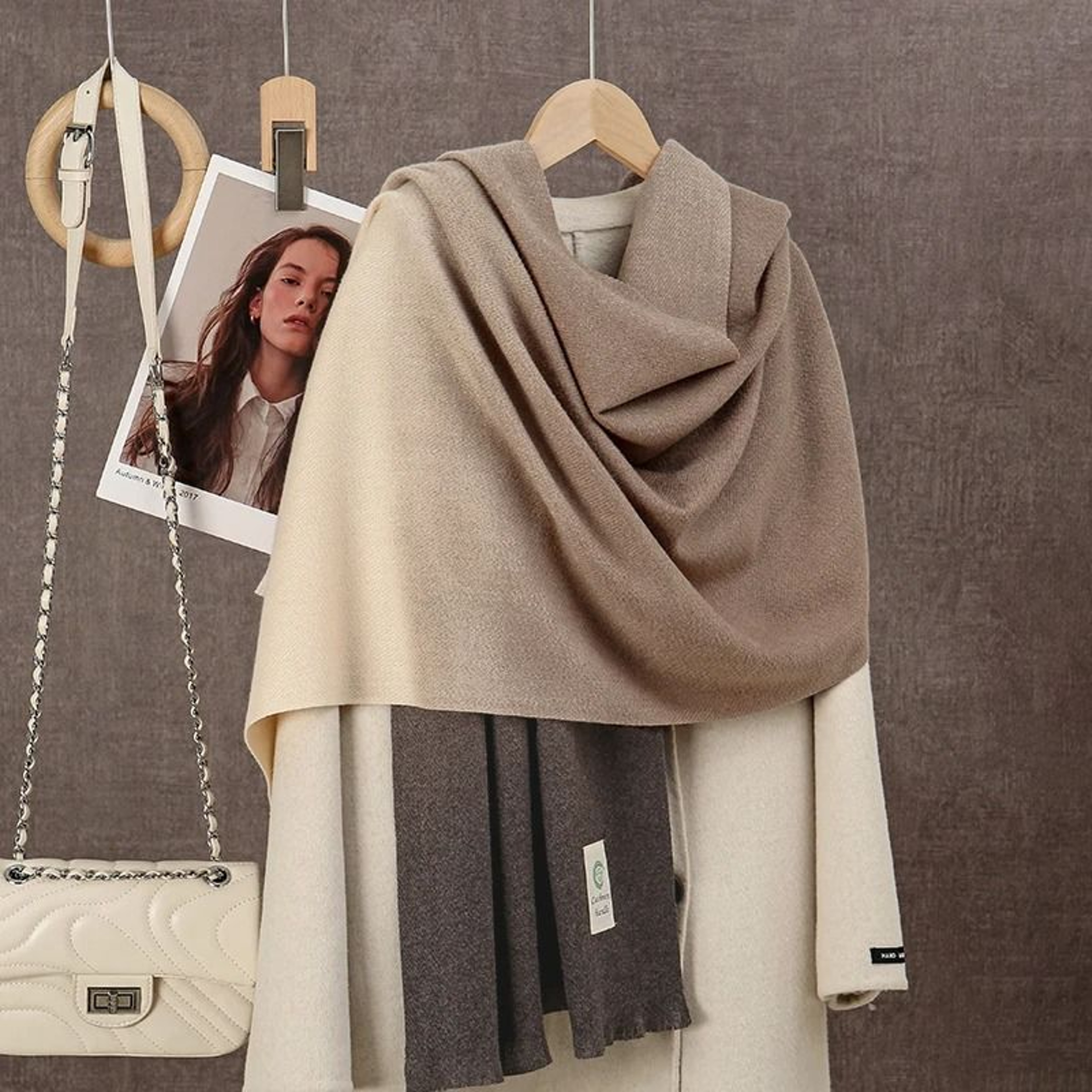 2024 Gradient CashmereFeel Scarf  Womens Ombre Tassel Shawl  Winter Warm Blanket System 7