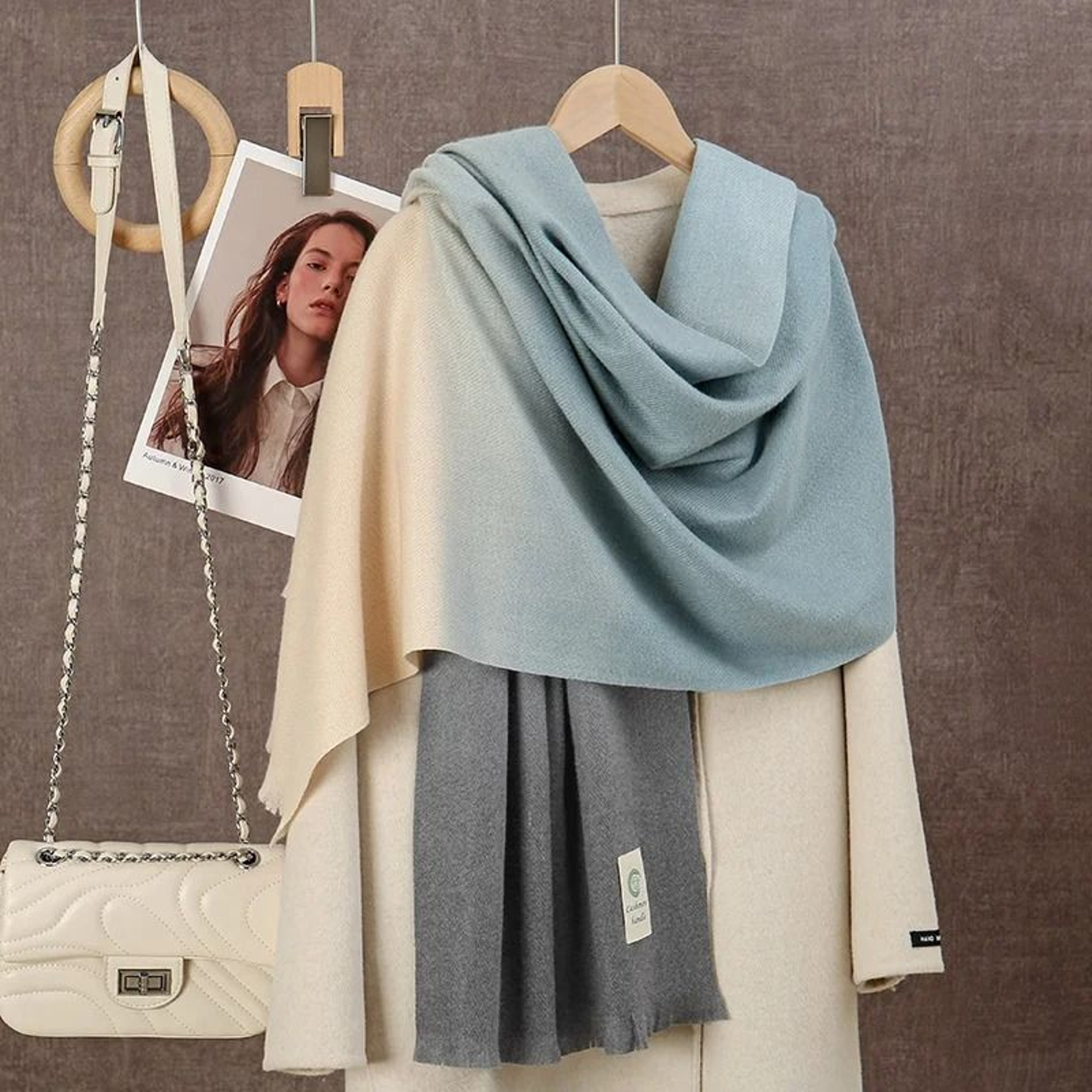 2024 Gradient CashmereFeel Scarf  Womens Ombre Tassel Shawl  Winter Warm Blanket System 8