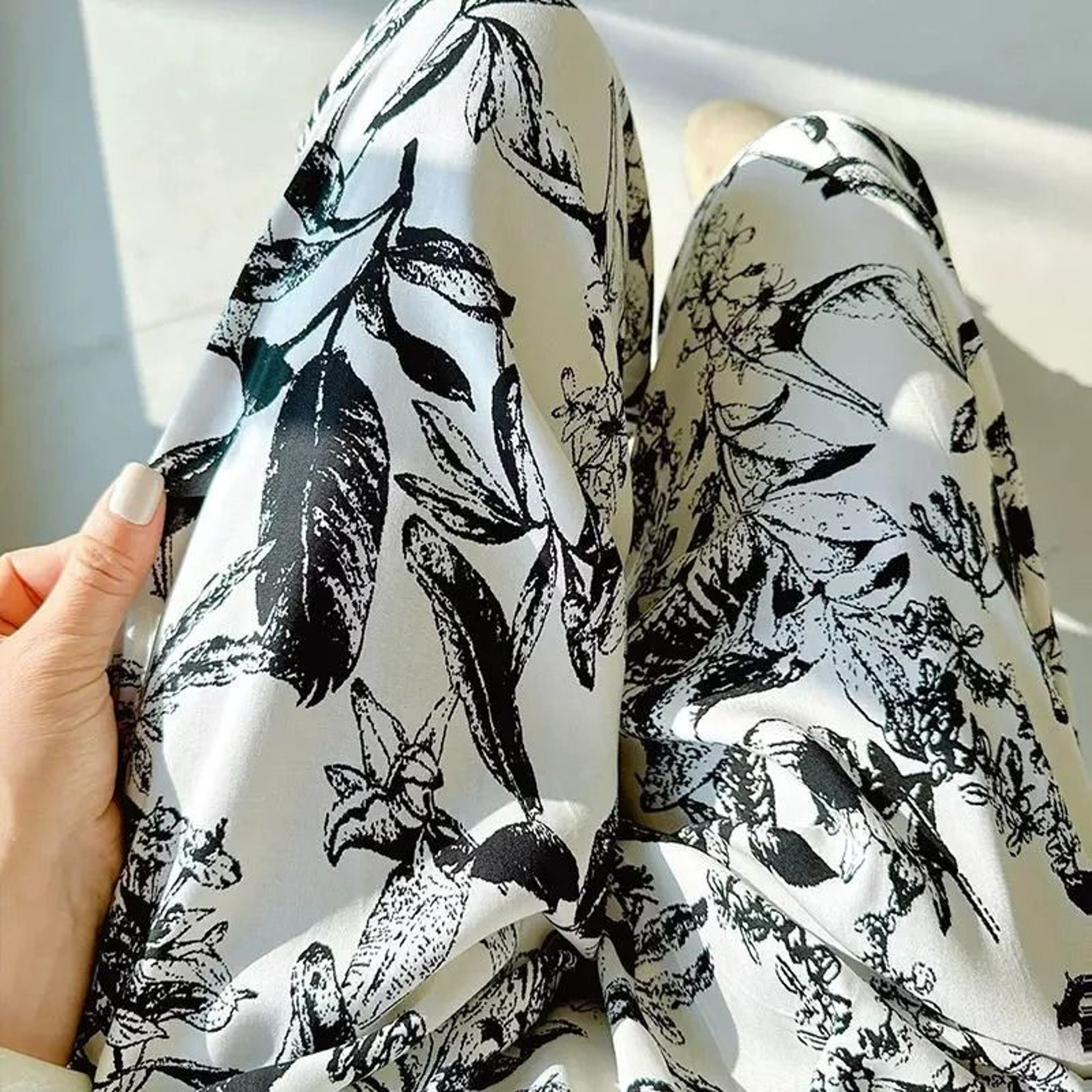 Womens Floral Viscose WideLeg Pants  AntiMosquito Drape  Loose Straight Pajama System 14