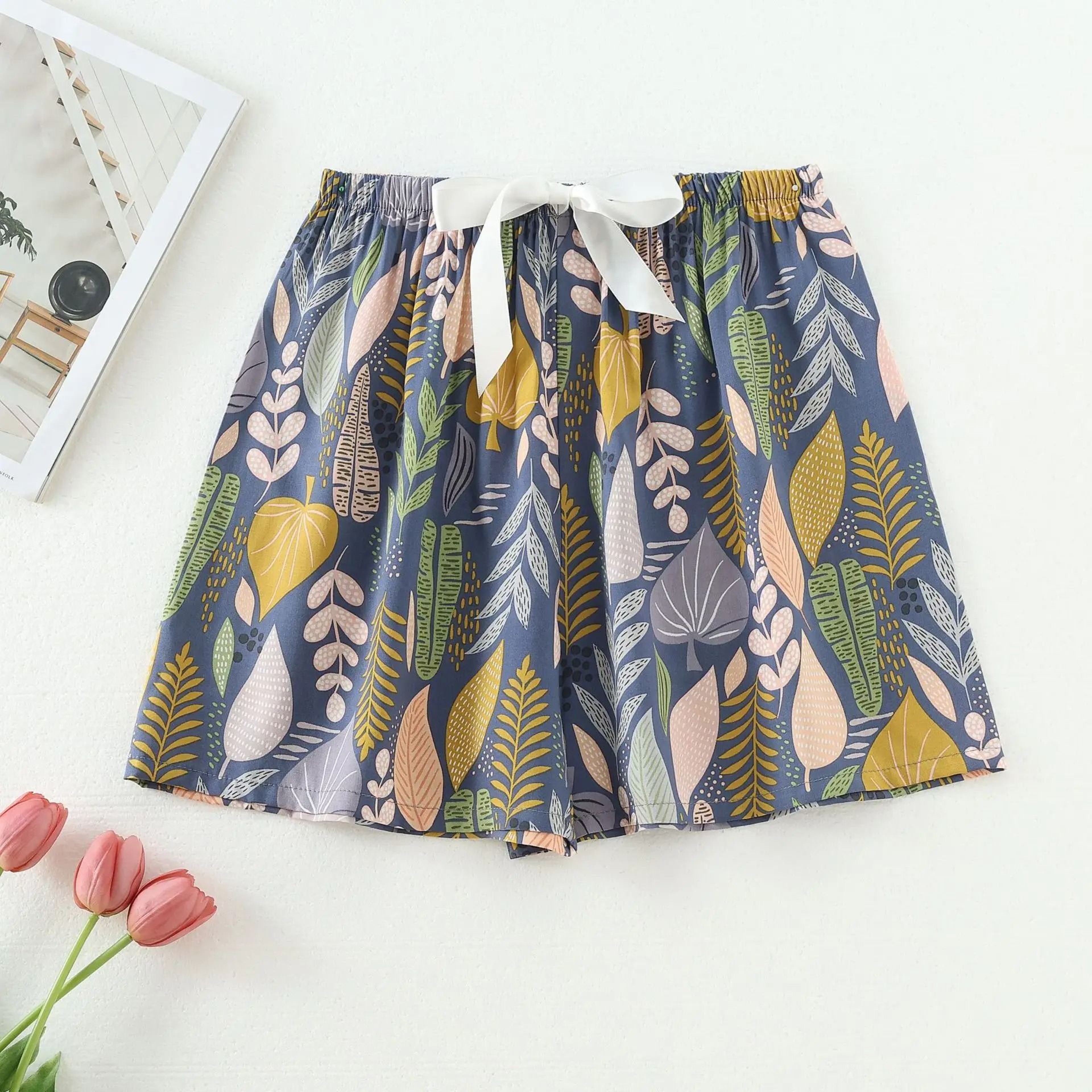 Womens Floral Viscose WideLeg Pants  AntiMosquito Drape  Loose Straight Pajama System 18