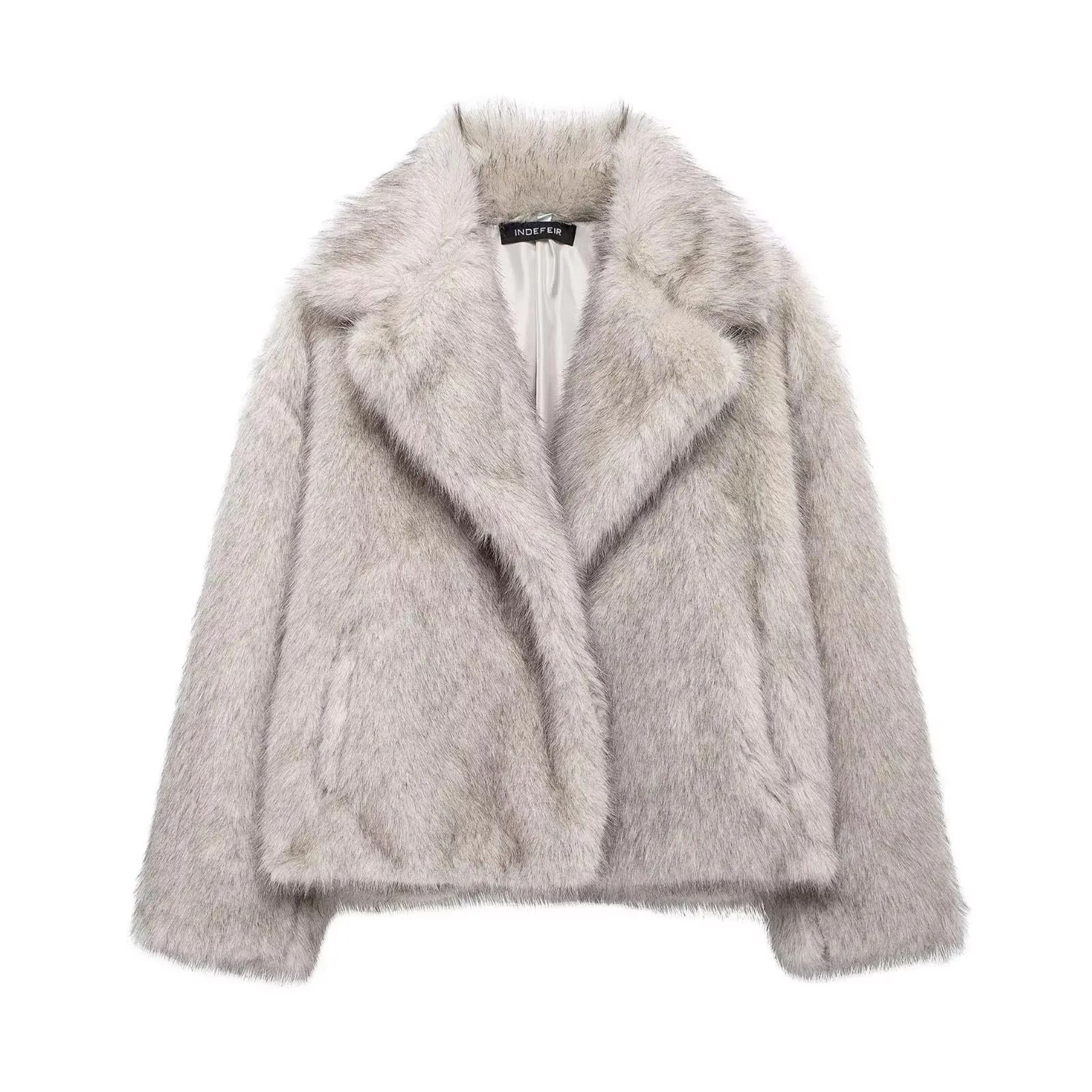 HH Elegant Faux Fur Outerwear System  Premium HighStreet Fluffy Lapel Jacket  Thermal Fashion Infra 21