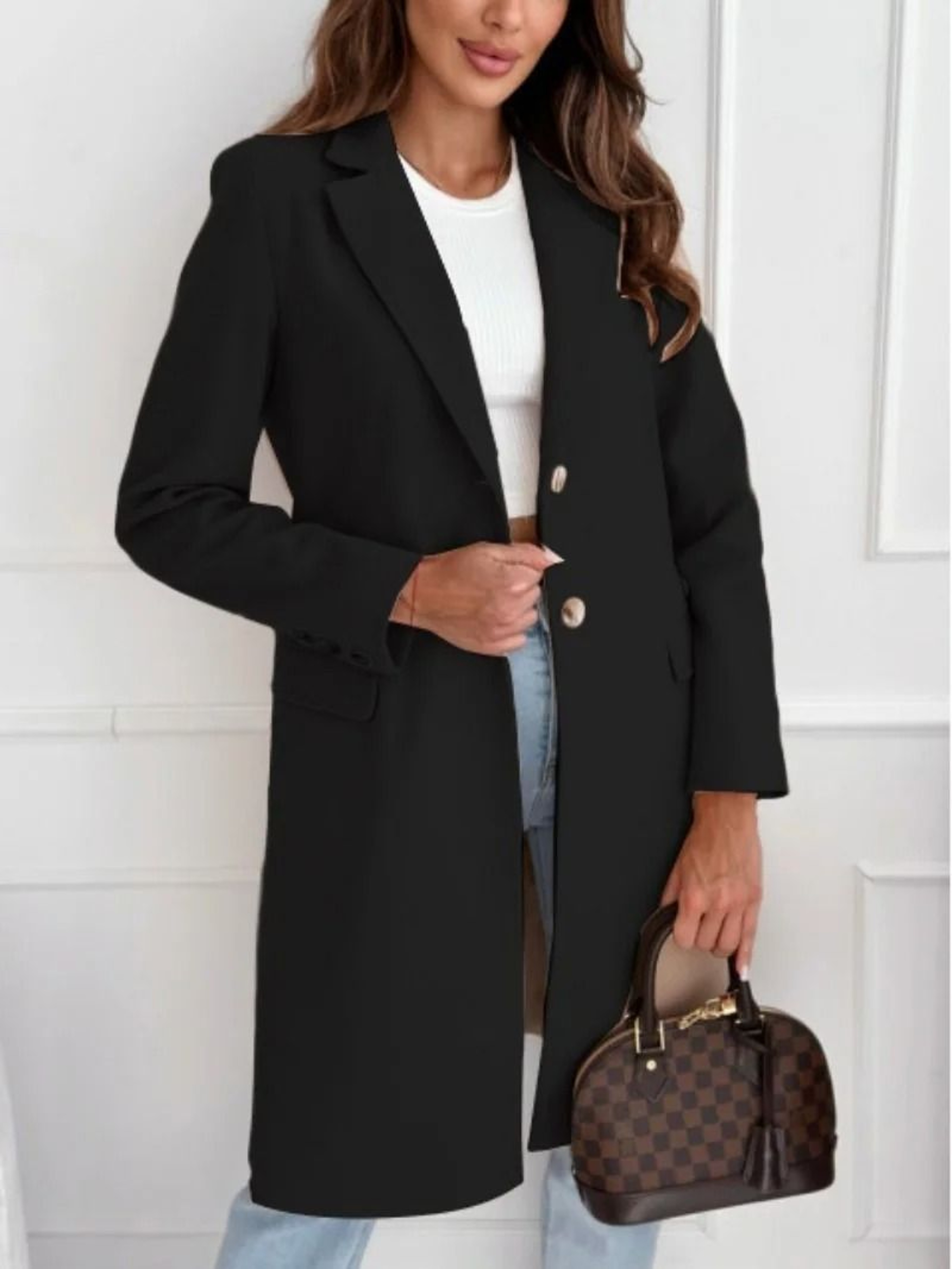 Womens Solid Tweed Overcoat System  Premium MediumLong Button Jacket  AutumnWinter Professional Inf 1
