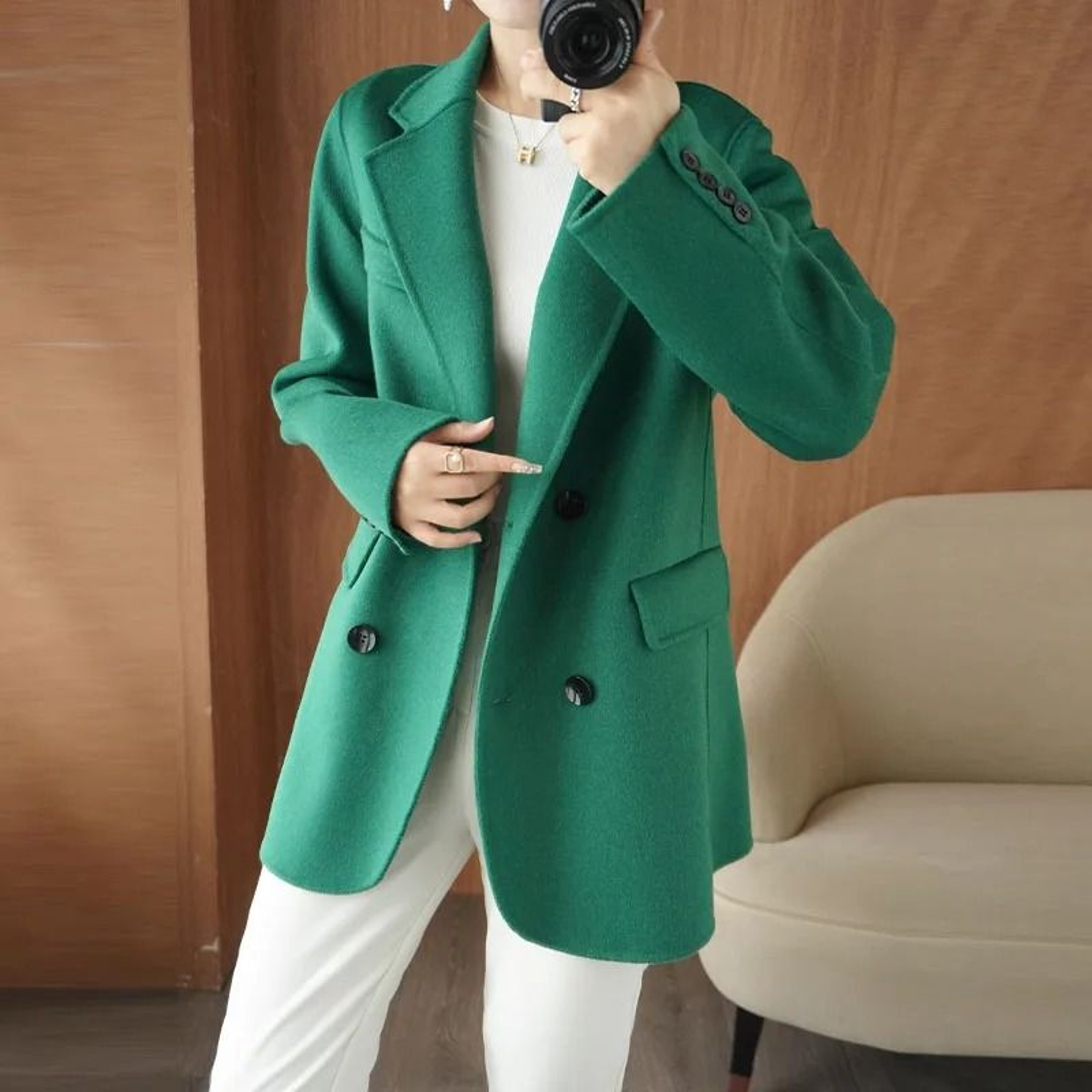 Womens 100 Pure Cashmere System  Premium DoubleSided Thick Jacket  Classic Business Outerwear Infra 8
