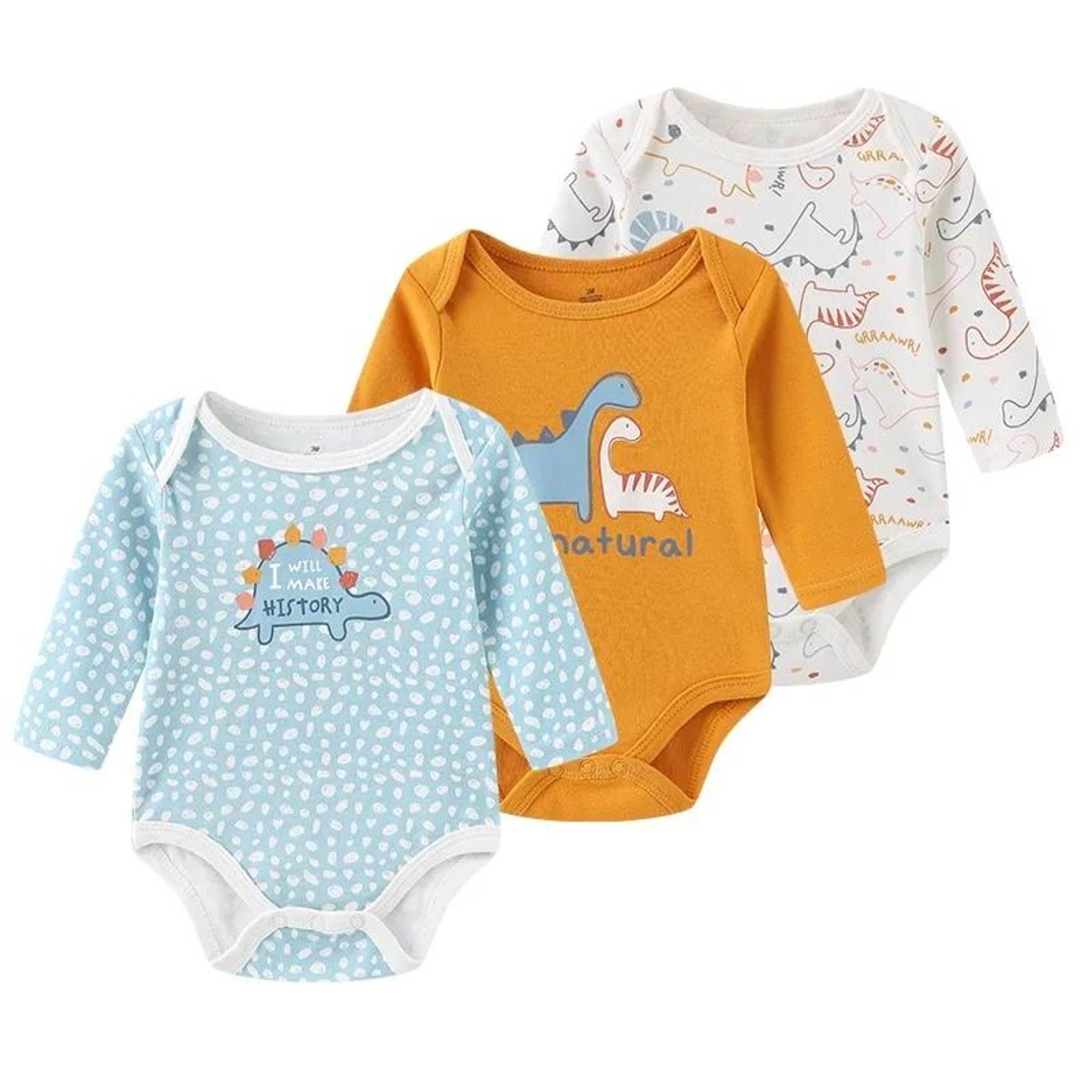 Kiddiezoom 3Pack Newborn Cartoon Bodysuits  Premium 100 Cotton Long Sleeve Soft Infant Onesies 14