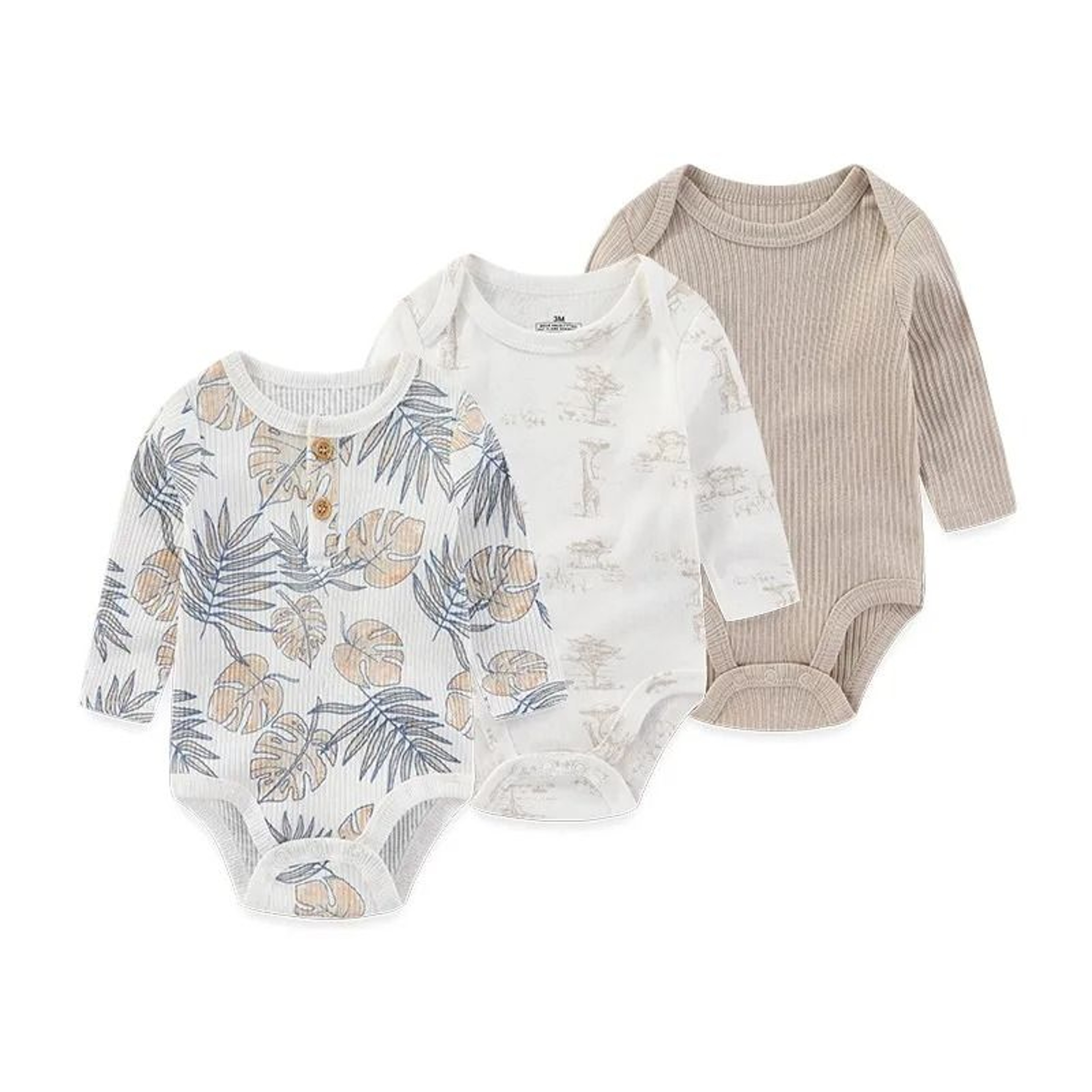 Kiddiezoom 3Pack Newborn Cartoon Bodysuits  Premium 100 Cotton Long Sleeve Soft Infant Onesies 18