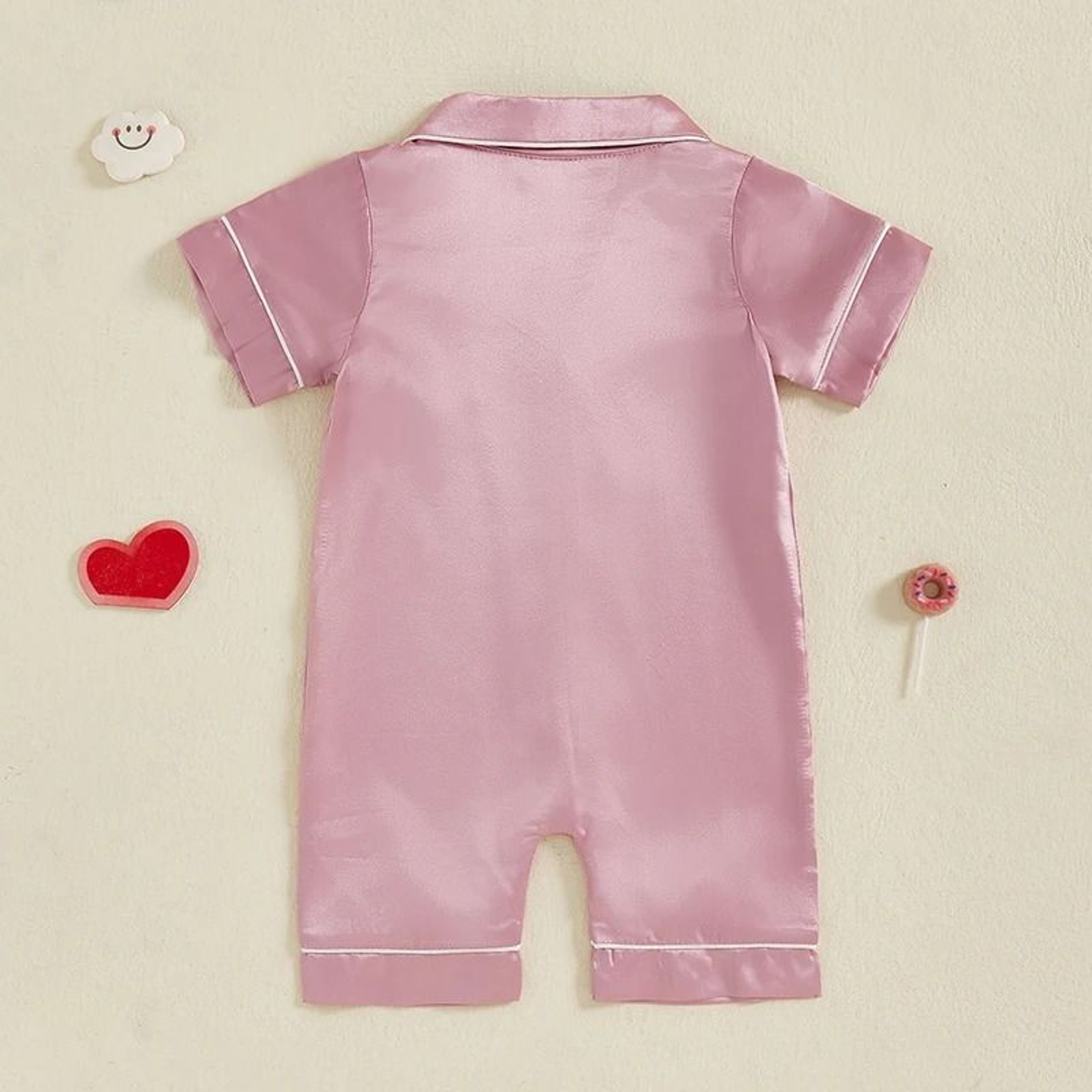 Pudcoco Baby Satin Pajama Jumpsuit  Premium ButtonUp Toddler Sleepwear  Cute Short Sleeve Romper 2
