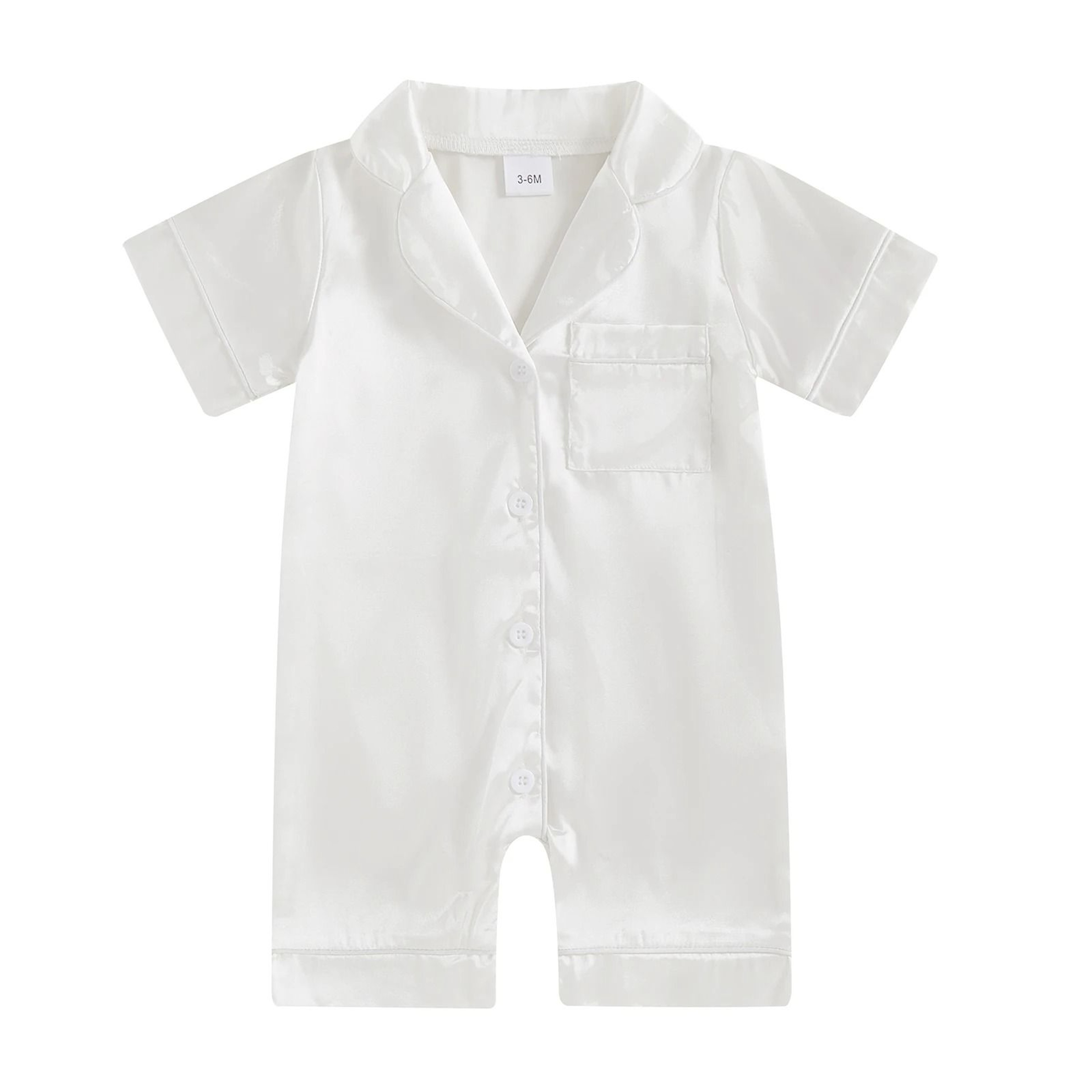Pudcoco Baby Satin Pajama Jumpsuit  Premium ButtonUp Toddler Sleepwear  Cute Short Sleeve Romper 8