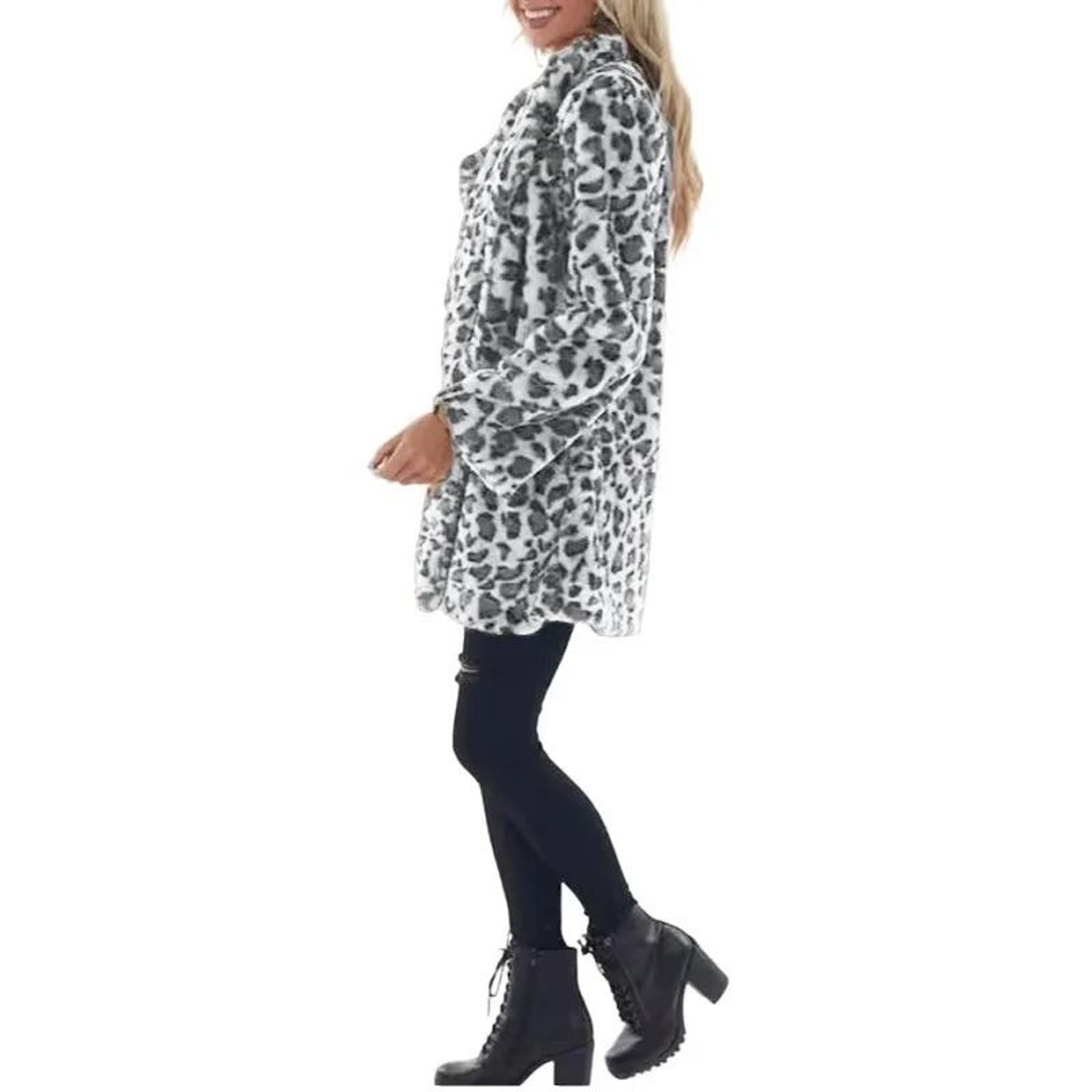 Womens Leopard Faux Fur Coat  Premium Winter Streetwear Overcoat  Casual TurnDown Collar Jacket 3