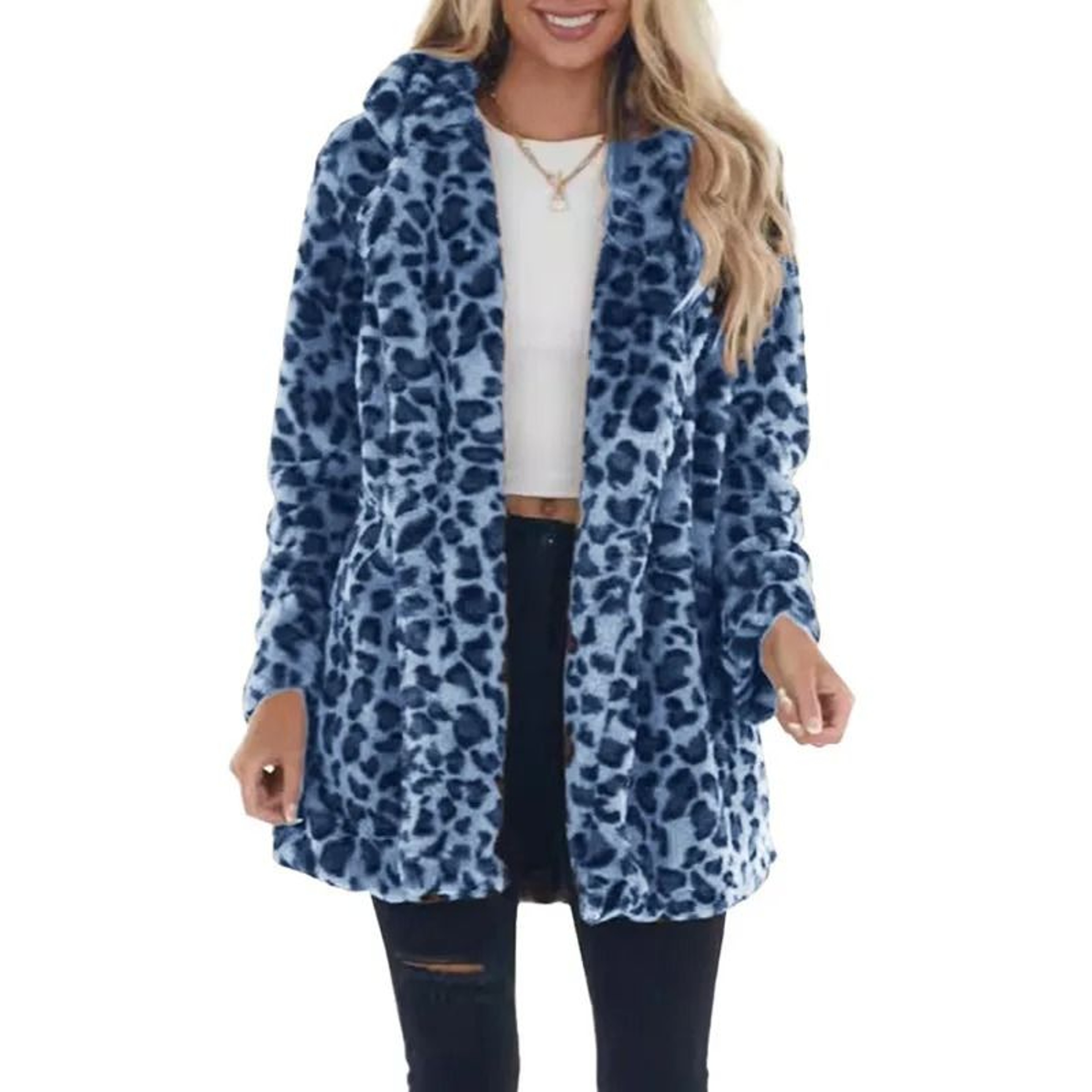 Womens Leopard Faux Fur Coat  Premium Winter Streetwear Overcoat  Casual TurnDown Collar Jacket 8