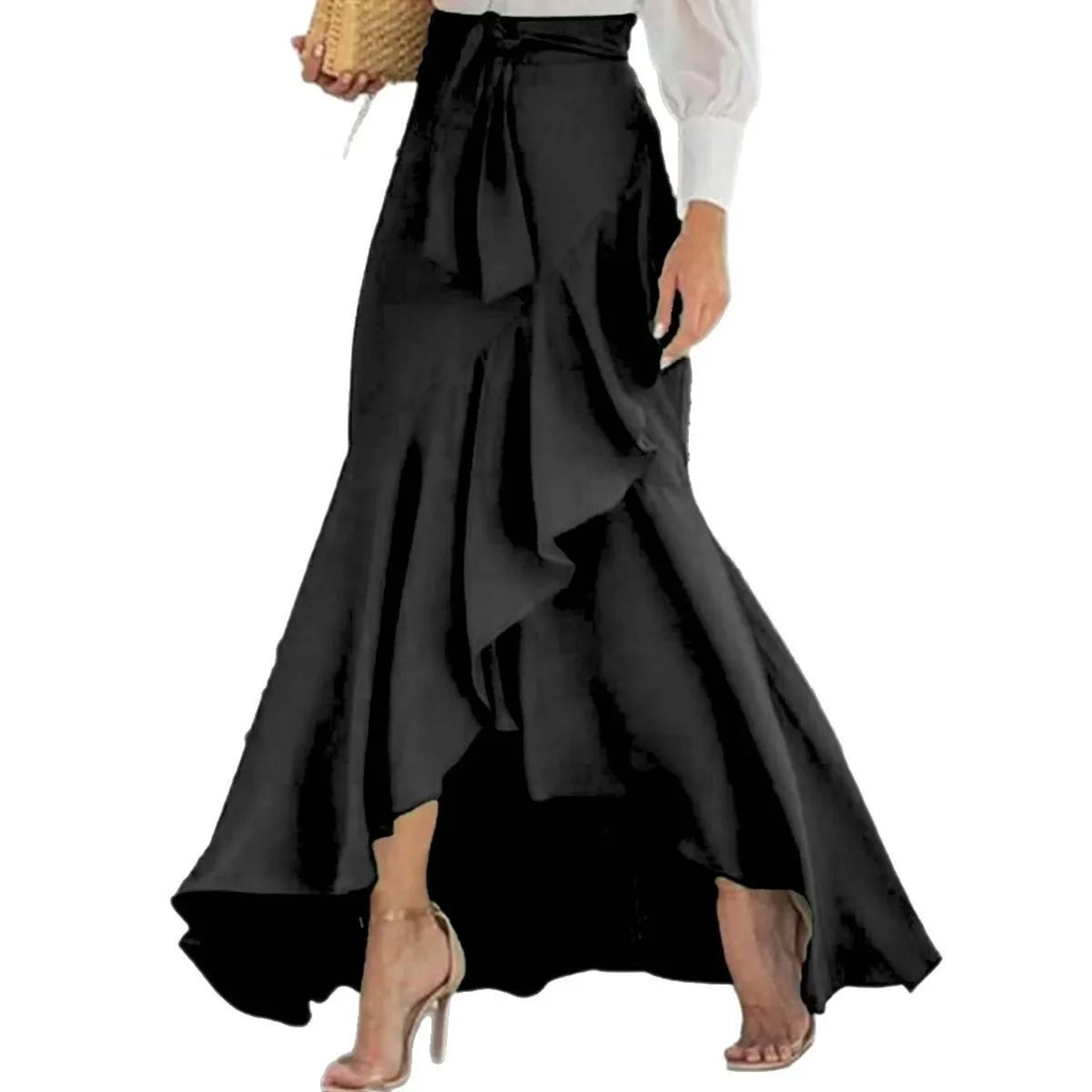 Womens Sexy HighWaist Fishtail Skirt  Premium Irregular Lace Decoration Belted Skirt  Elegant Fashi 0