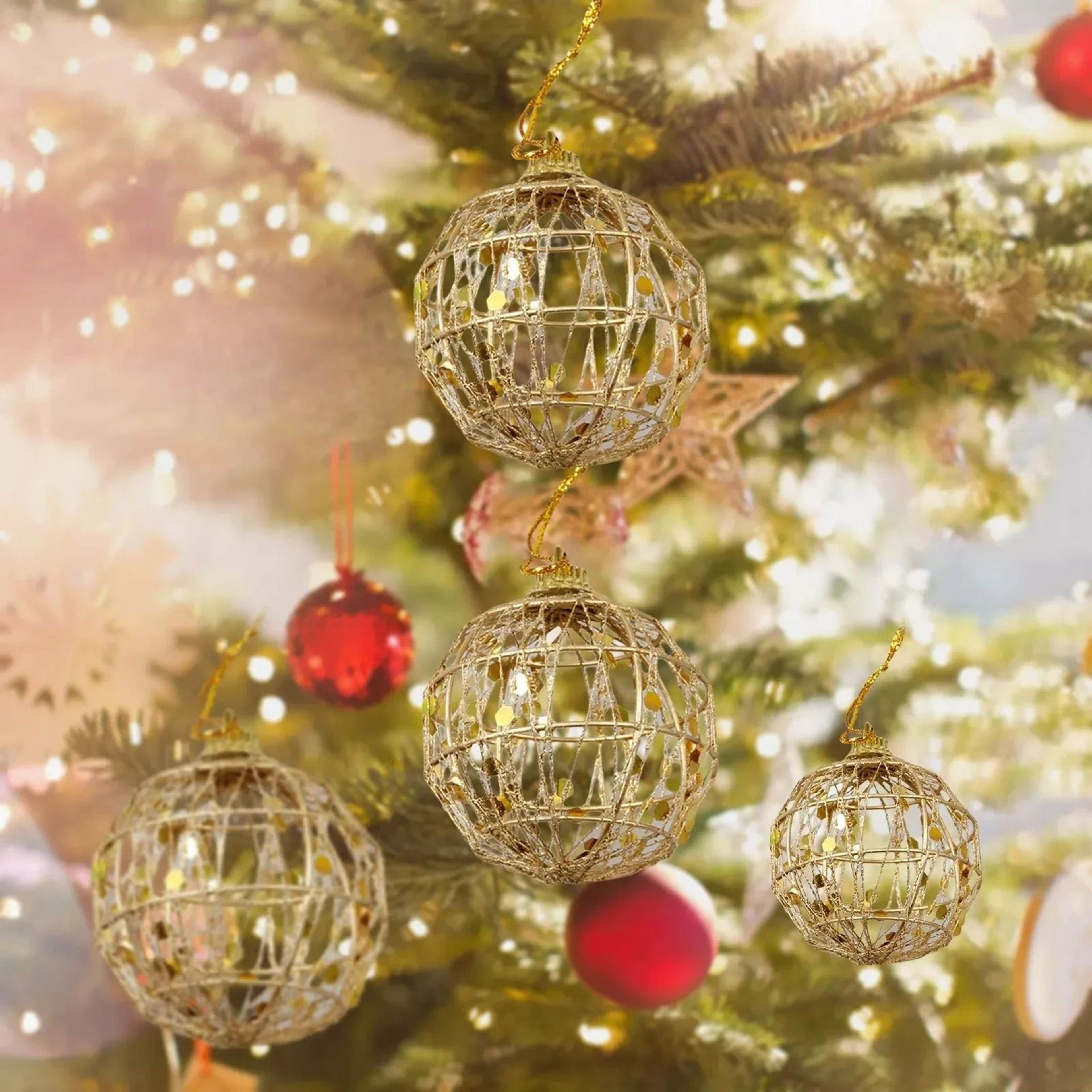 6 Pcs Golden Dusted Christmas Bauble Set  Premium ScaleTextured Gold Tree Ornament Infrastructure 2
