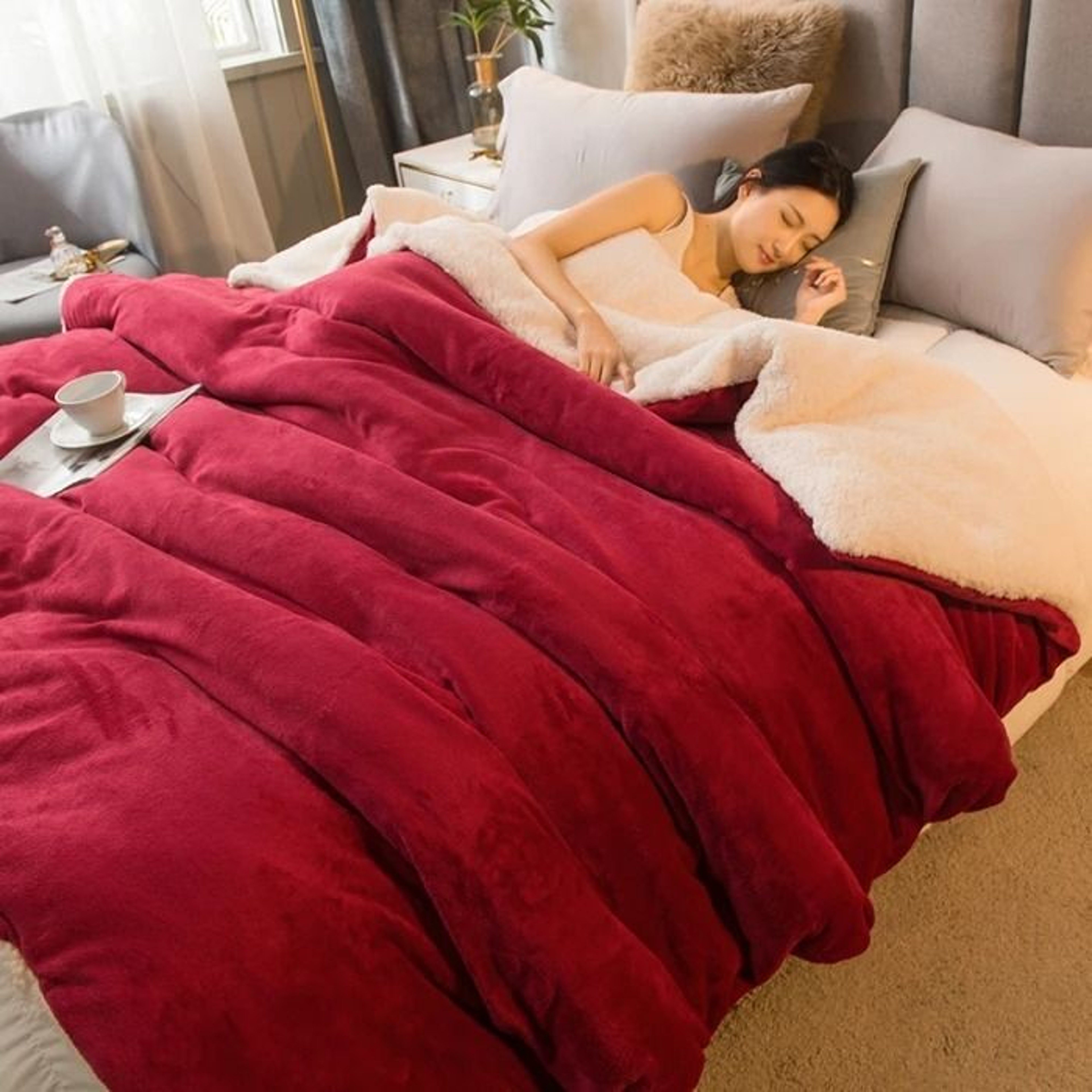 Wool Throw Blanket Keep Warm Winter Bed Blankets Double Sided Queen Duvet 11