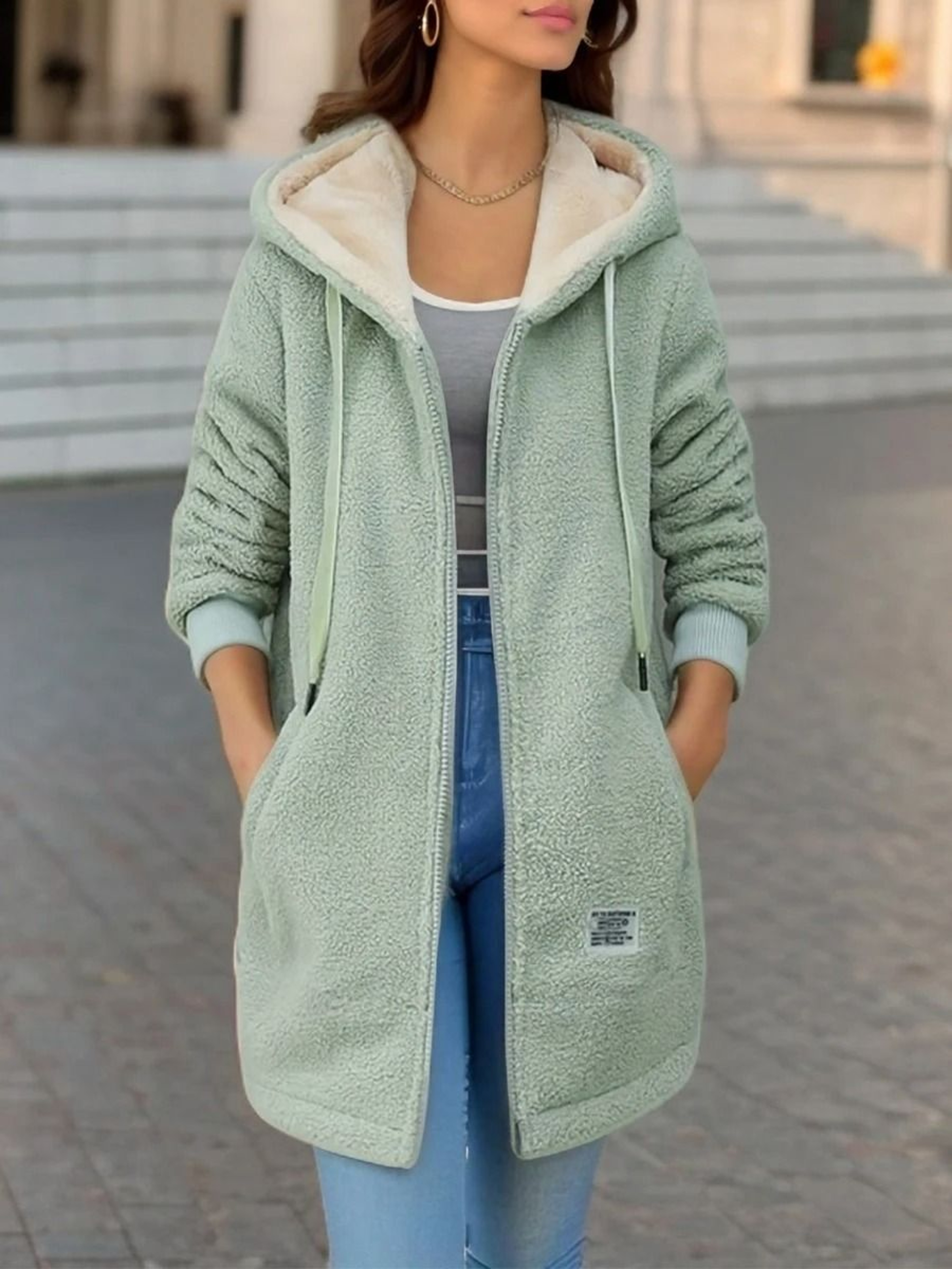 Thickened FleeceLined Sweatshirt Womens Hooded Lamb Wool Jacket 2