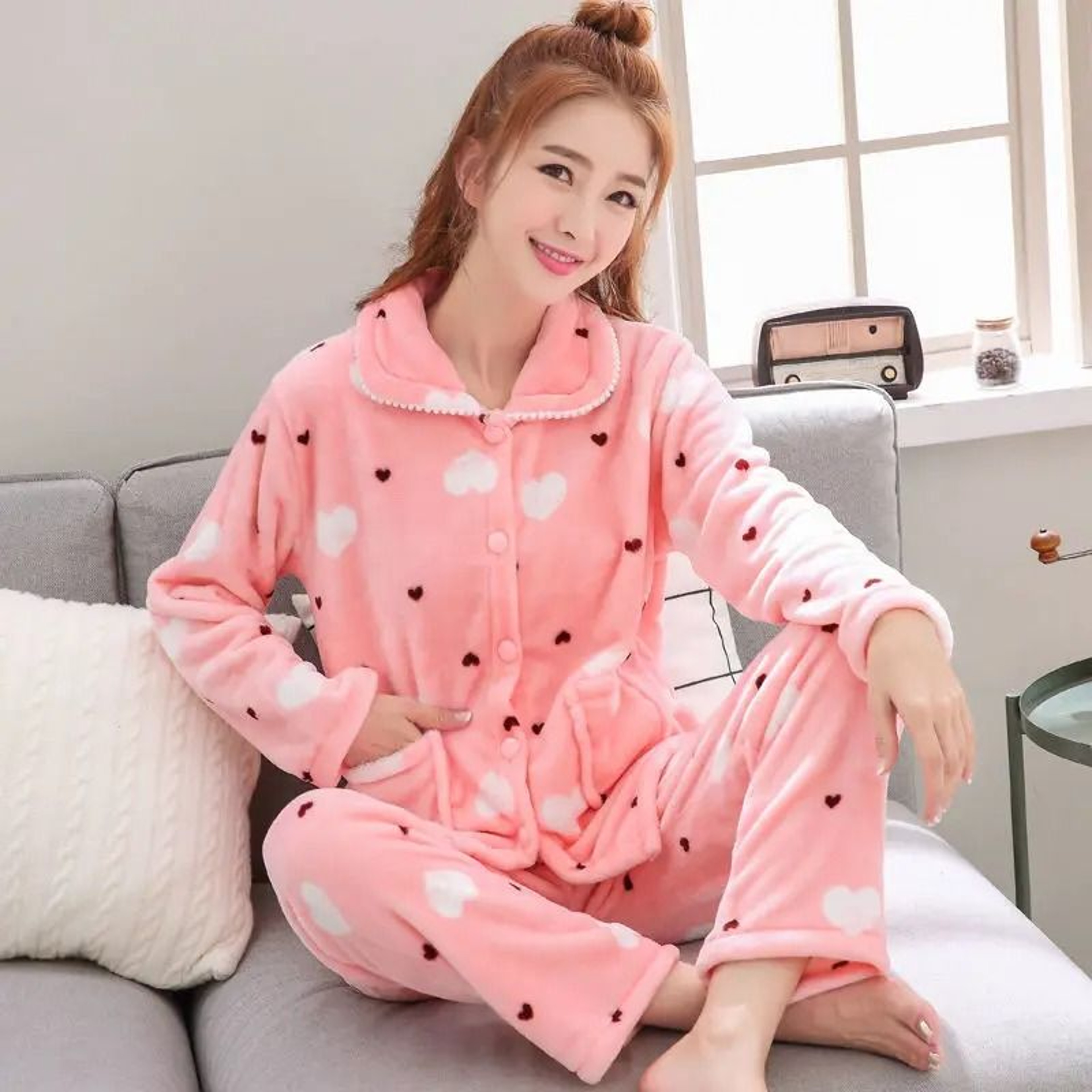 Womens Autumn Winter Warm Pyjamas Coral Velvet Padded Thickened Homewear 9