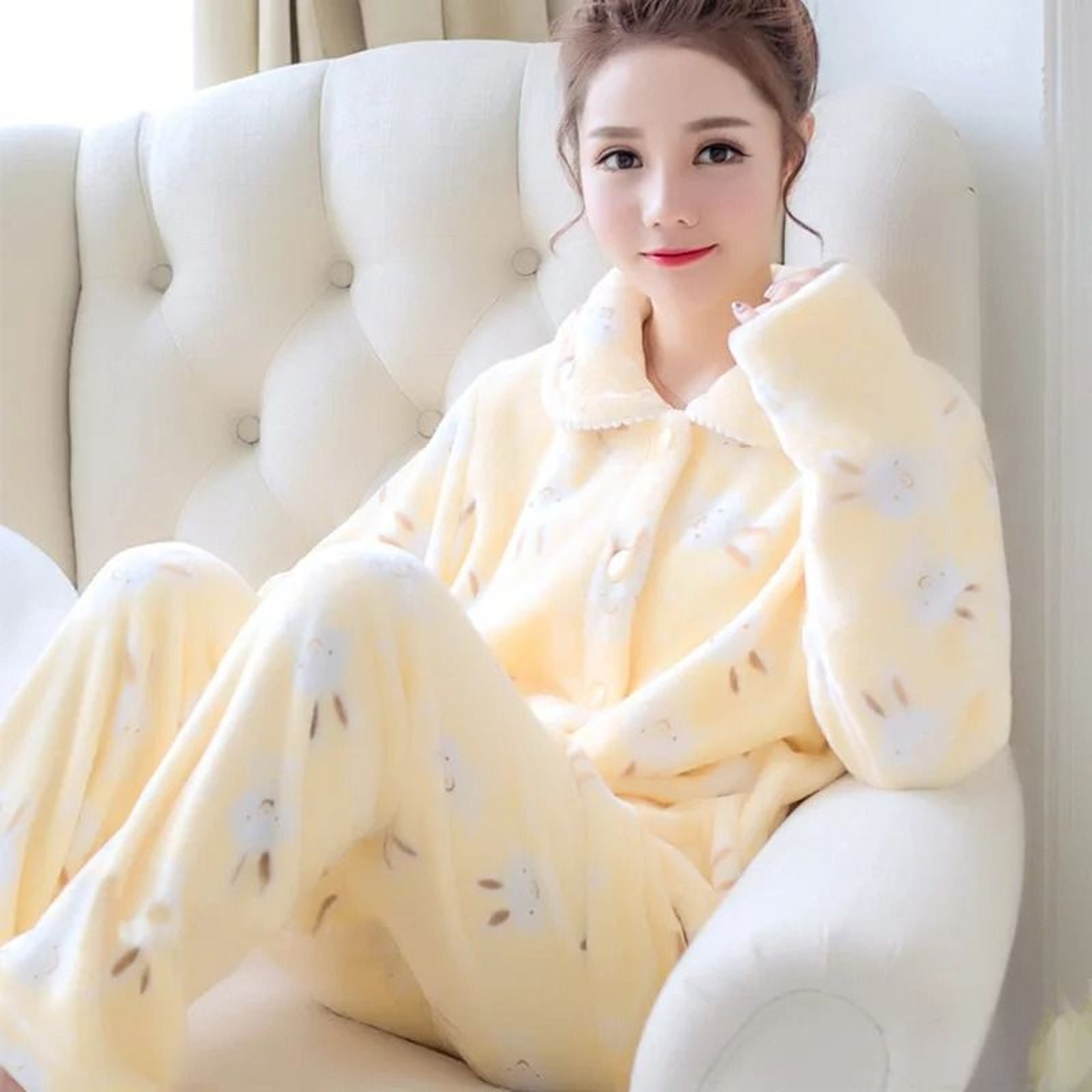 Womens Autumn Winter Warm Pyjamas Coral Velvet Padded Thickened Homewear 11