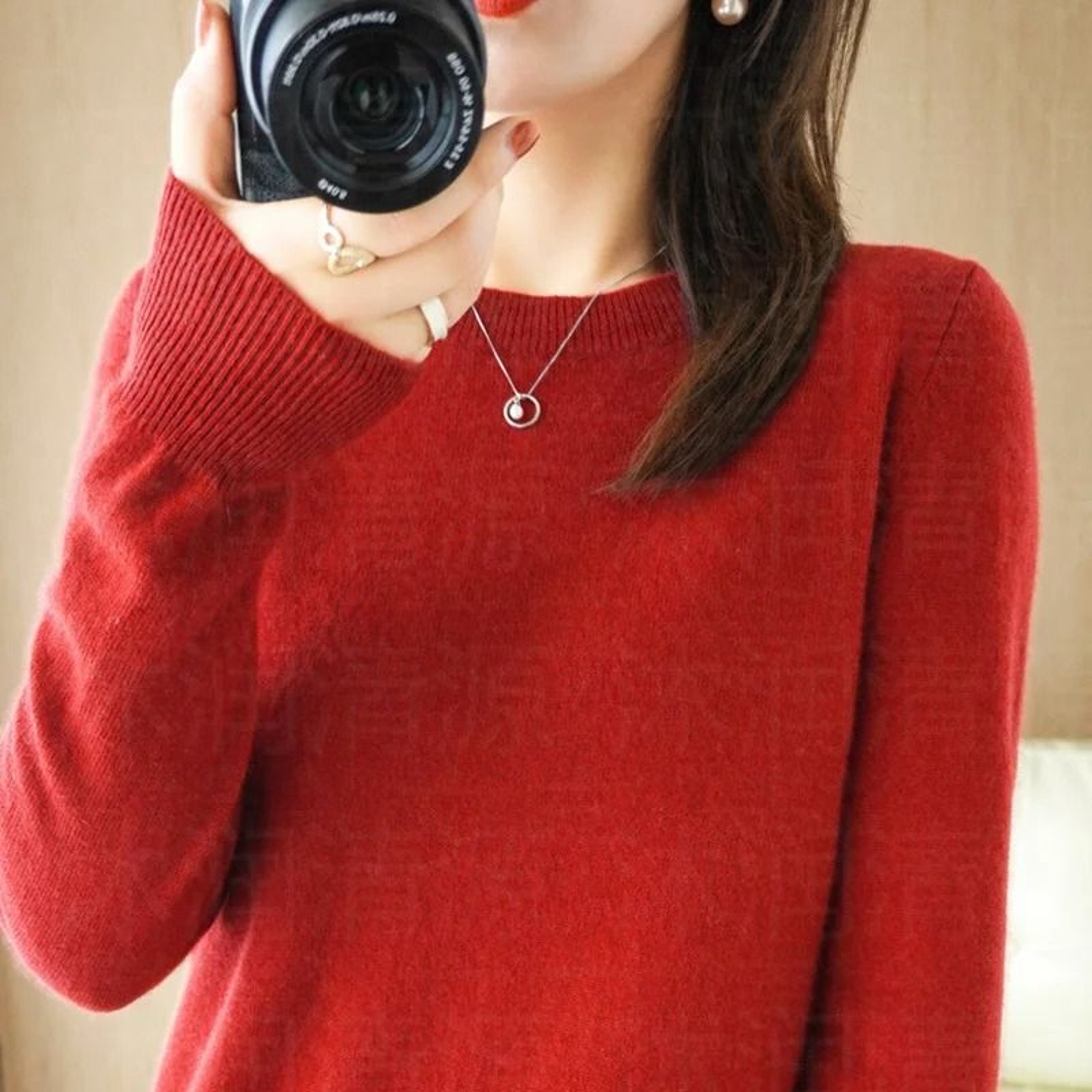 Autumn And Winter Cashmere Sweater Womens Crew Neck Pullover Knitted Top 1