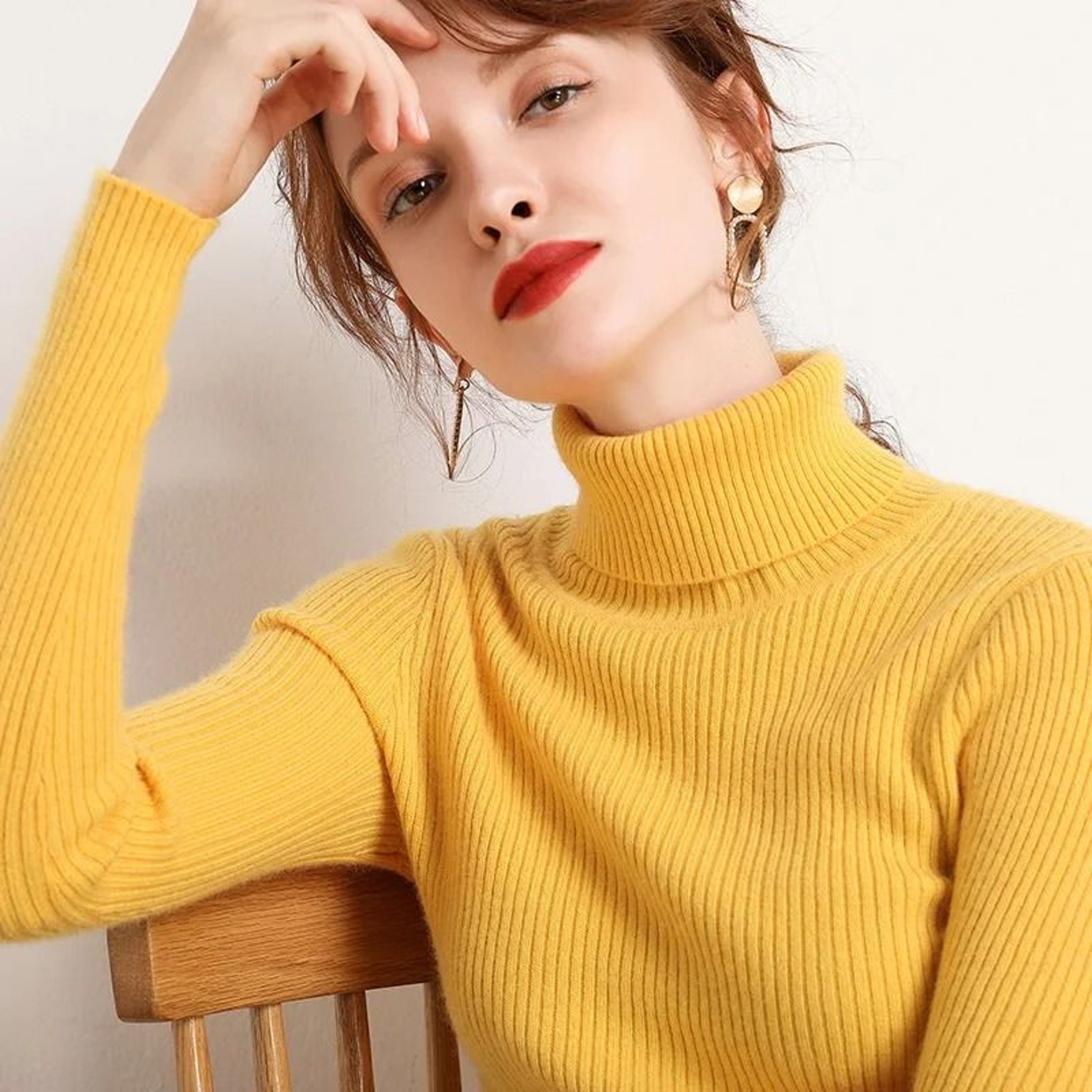 Womens Fall Turtleneck Sweater Knitted Soft Pullover Cashmere Jumper 18