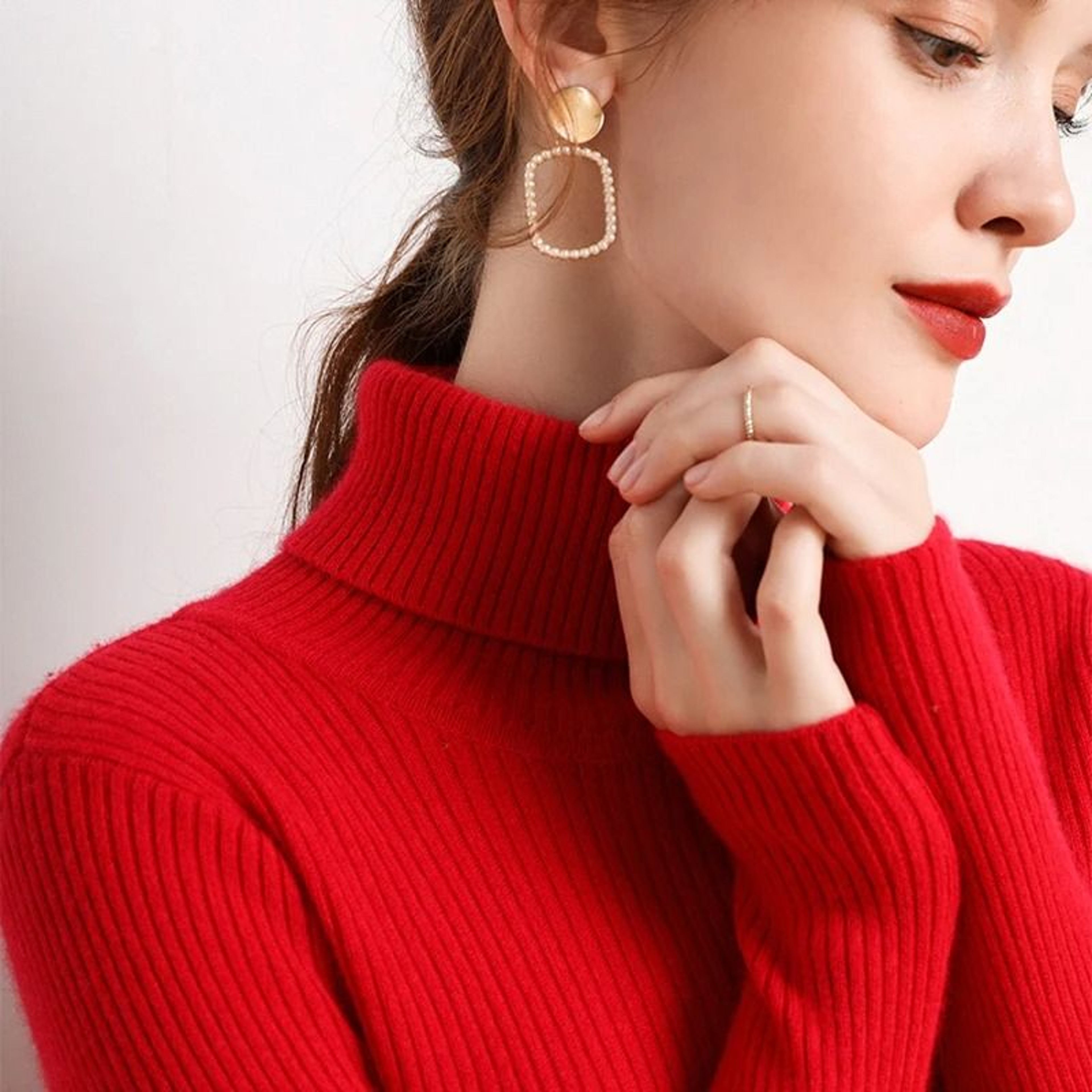 Womens Fall Turtleneck Sweater Knitted Soft Pullover Cashmere Jumper 19