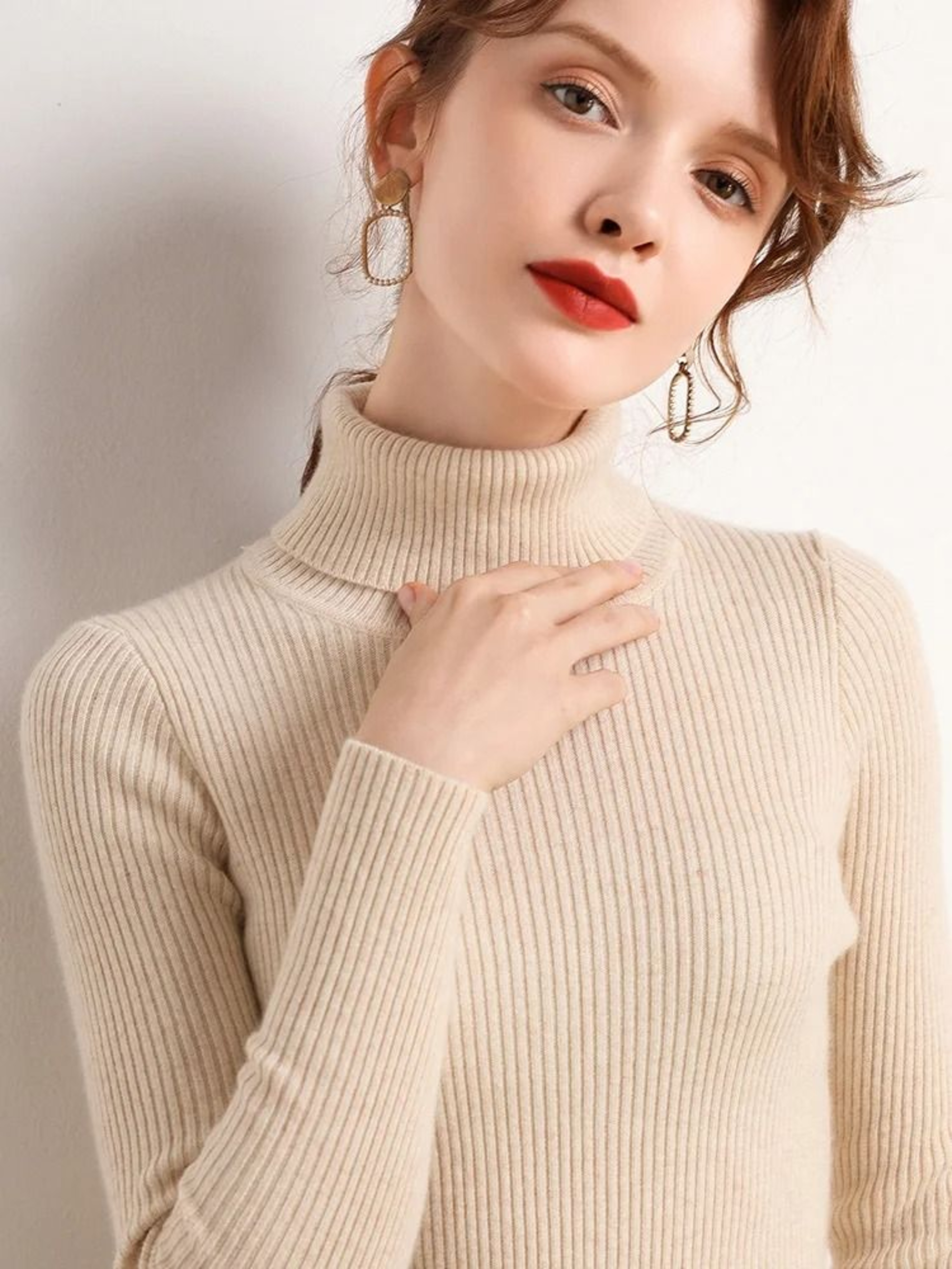 Womens Fall Turtleneck Sweater Knitted Soft Pullover Cashmere Jumper 25