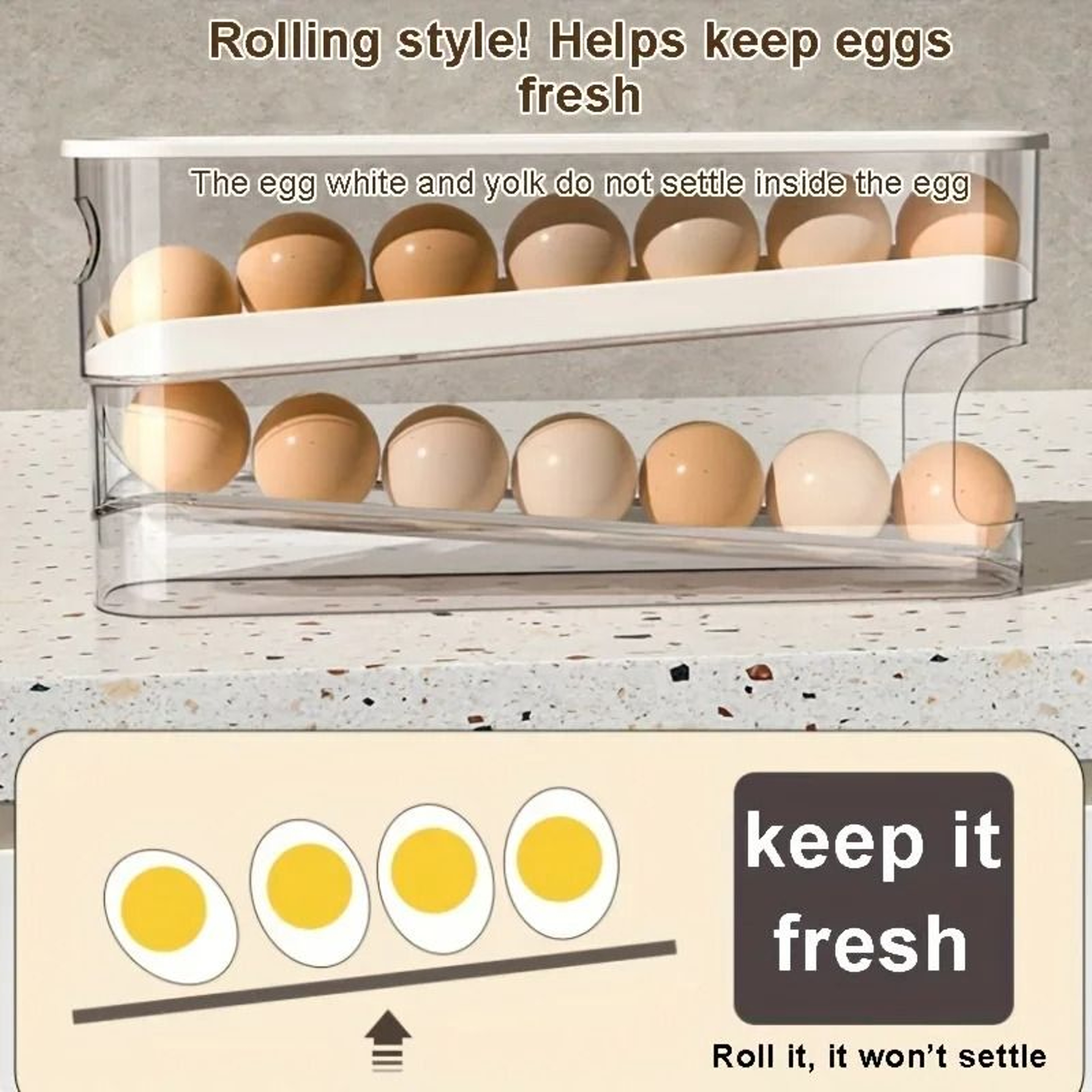 Double Layer Rolling Egg Storage Box Automatic Scrolling Refrigerator Dispenser 3