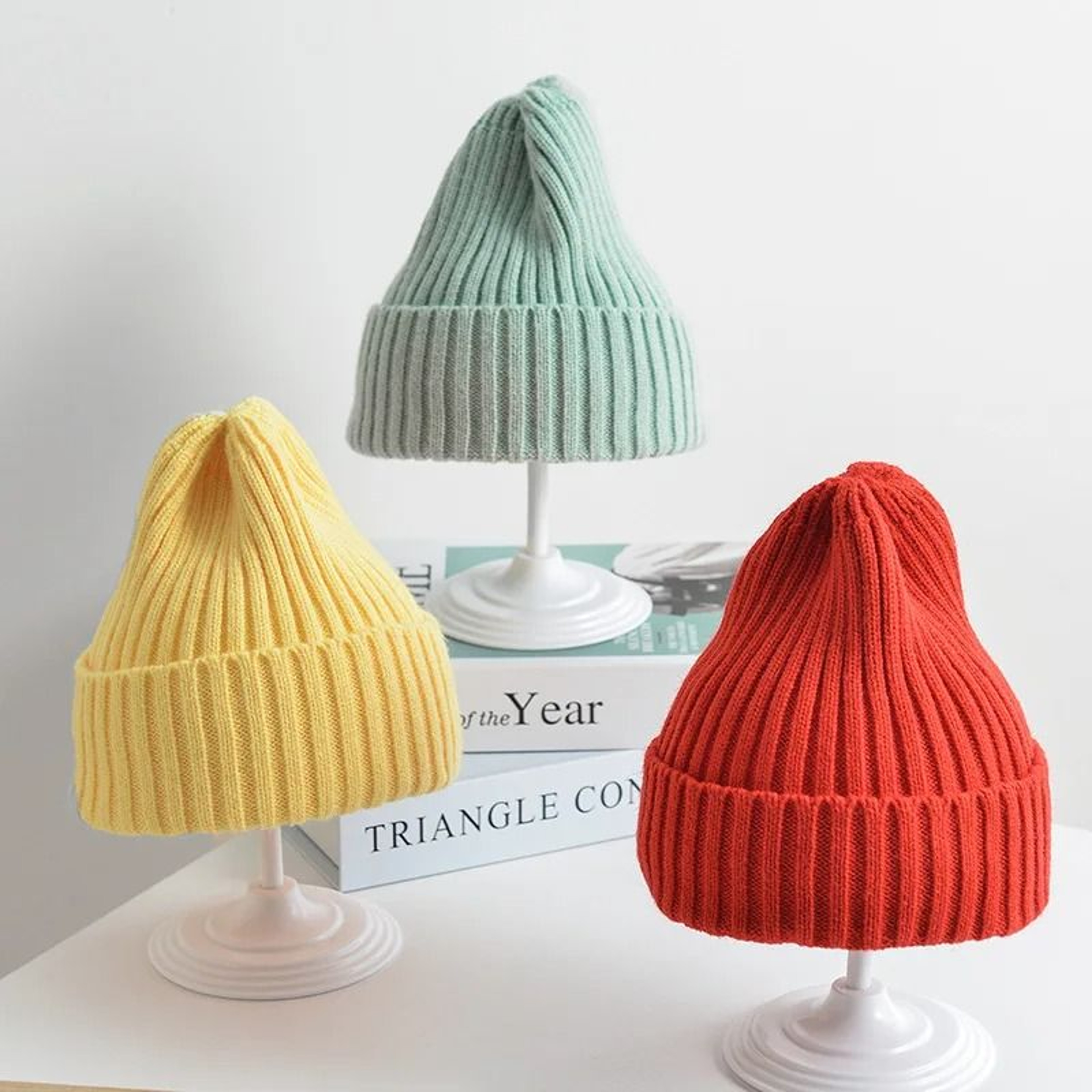 Baby Kids Ribbed Knitted Beanie Hat Windproof Toddler Photography Accessory 0