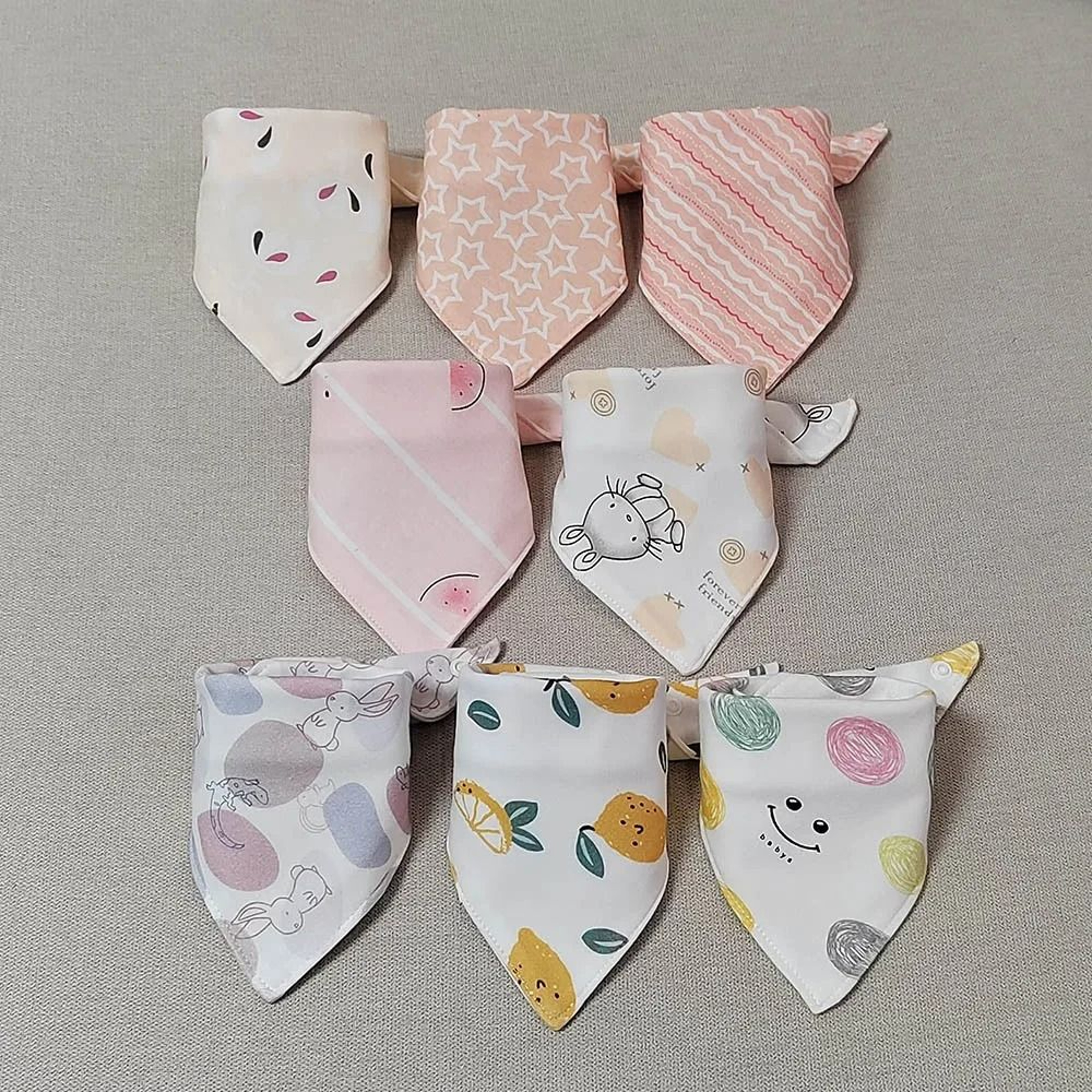 8PCS Baby Triangle Bibs  Burp Cloths Double Layer Cotton Saliva Towels 6