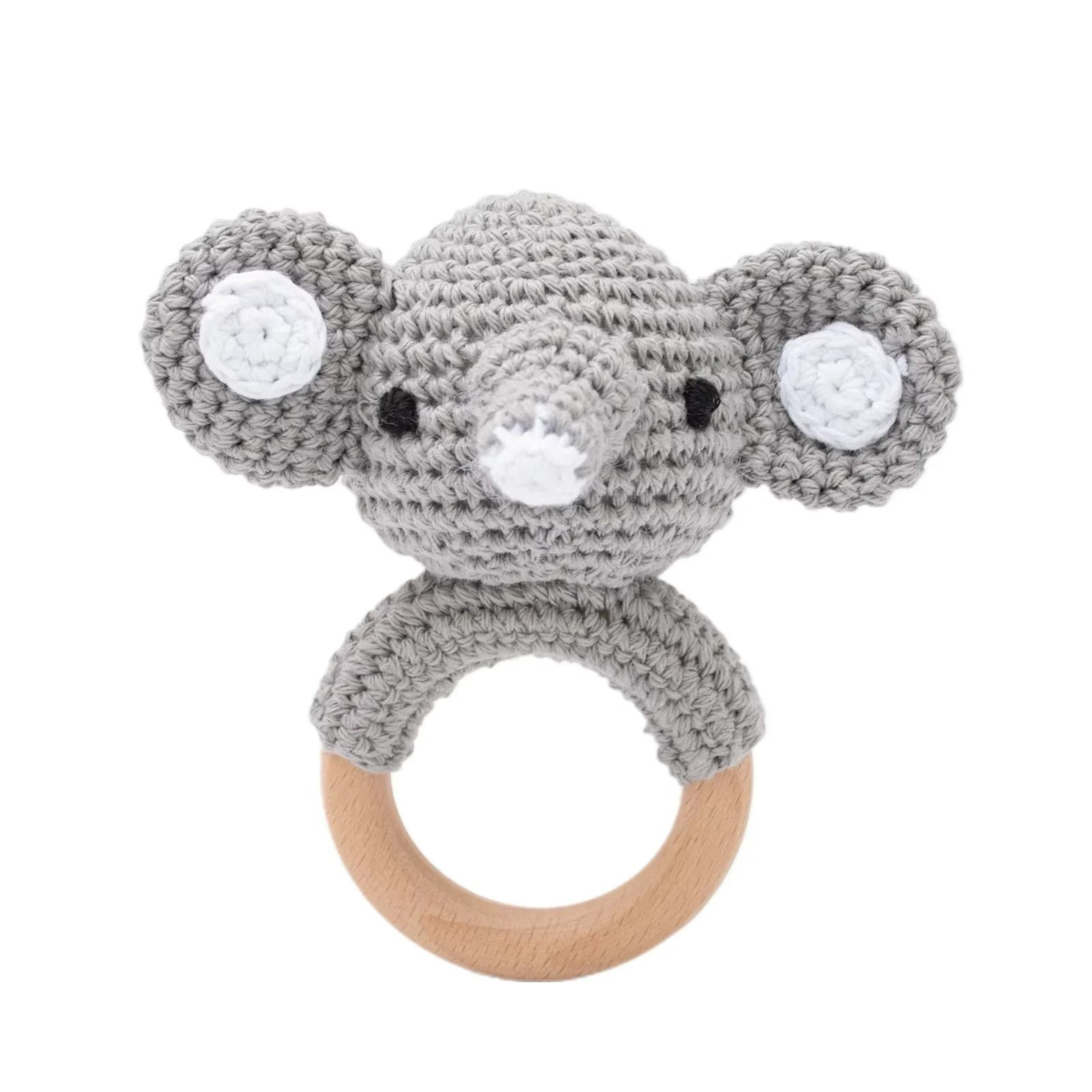 Baby Crochet Bunny Rattle  Wooden Teether  Newborn Educational Music Toy 12