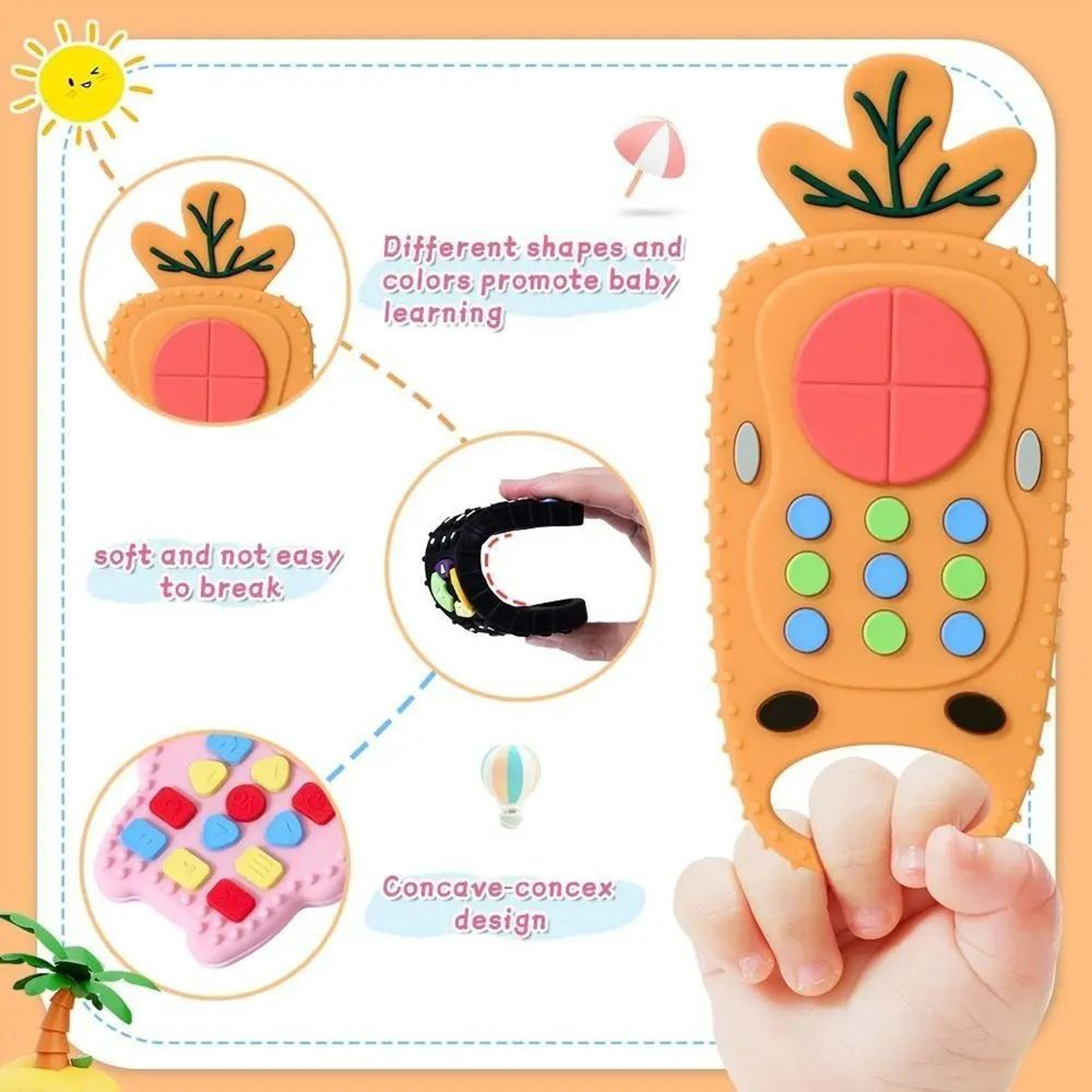 Remote Control Silicone Baby Teether  Sensory Relief  Educational Molar Toy 2